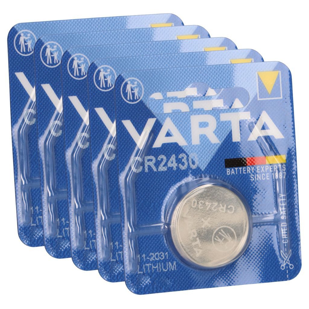 VARTA 5x VARTA CR2430 Lithium-Knopfzelle 3V 290mAh (5x 1er Blister) Knopfzelle