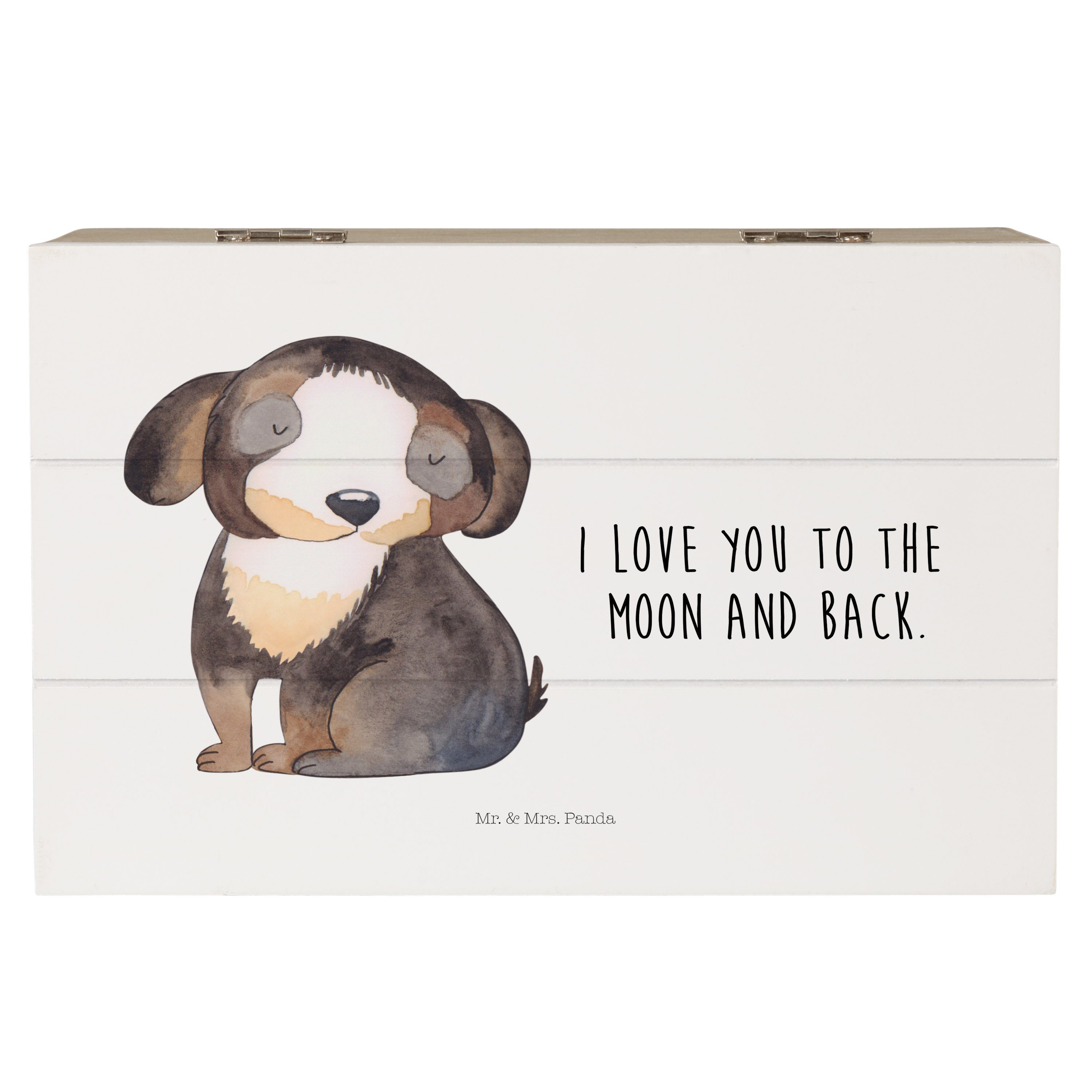 Dekokiste Hund entspannt - Weiß - Geschenk, Hundeliebe, Erinnerungsbox, flausch