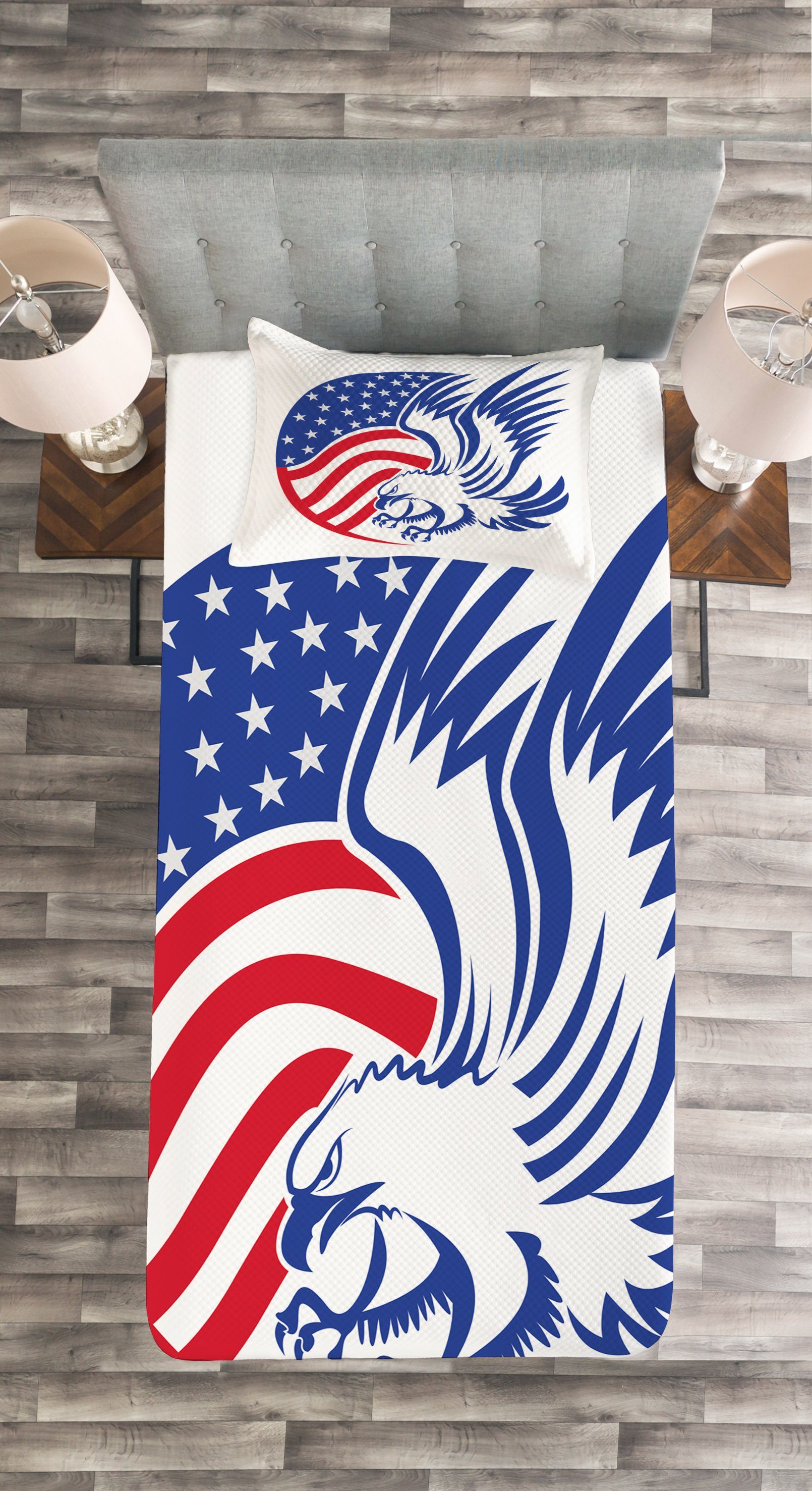 Abakuhaus, mit Bald Set Kissenbezügen American Eagle-Flagge Tagesdecke amerikanisch Waschbar,