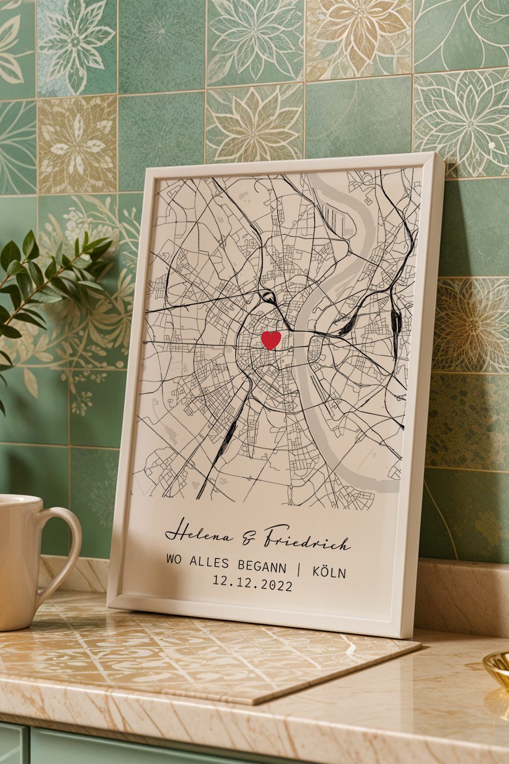 Adel Home Decor Wandbild Personalisierte Stadtkarte mit Namen & Datum – A3/A4 Poster