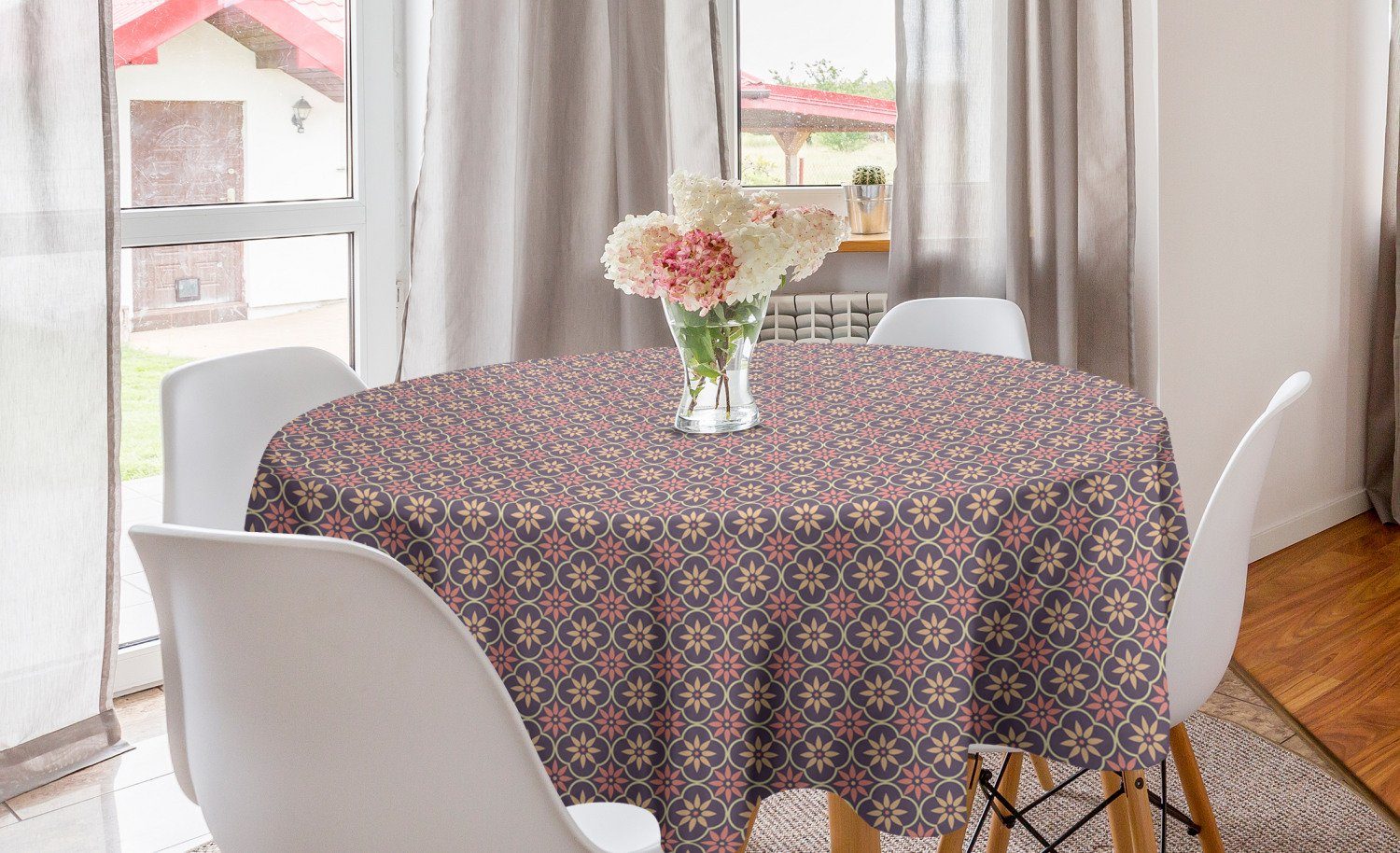 Abakuhaus Tischdecke Kreis Tischdecke Dekoration, Geometrisch Abdeckung Küche Floral Motive Esszimmer für Osten