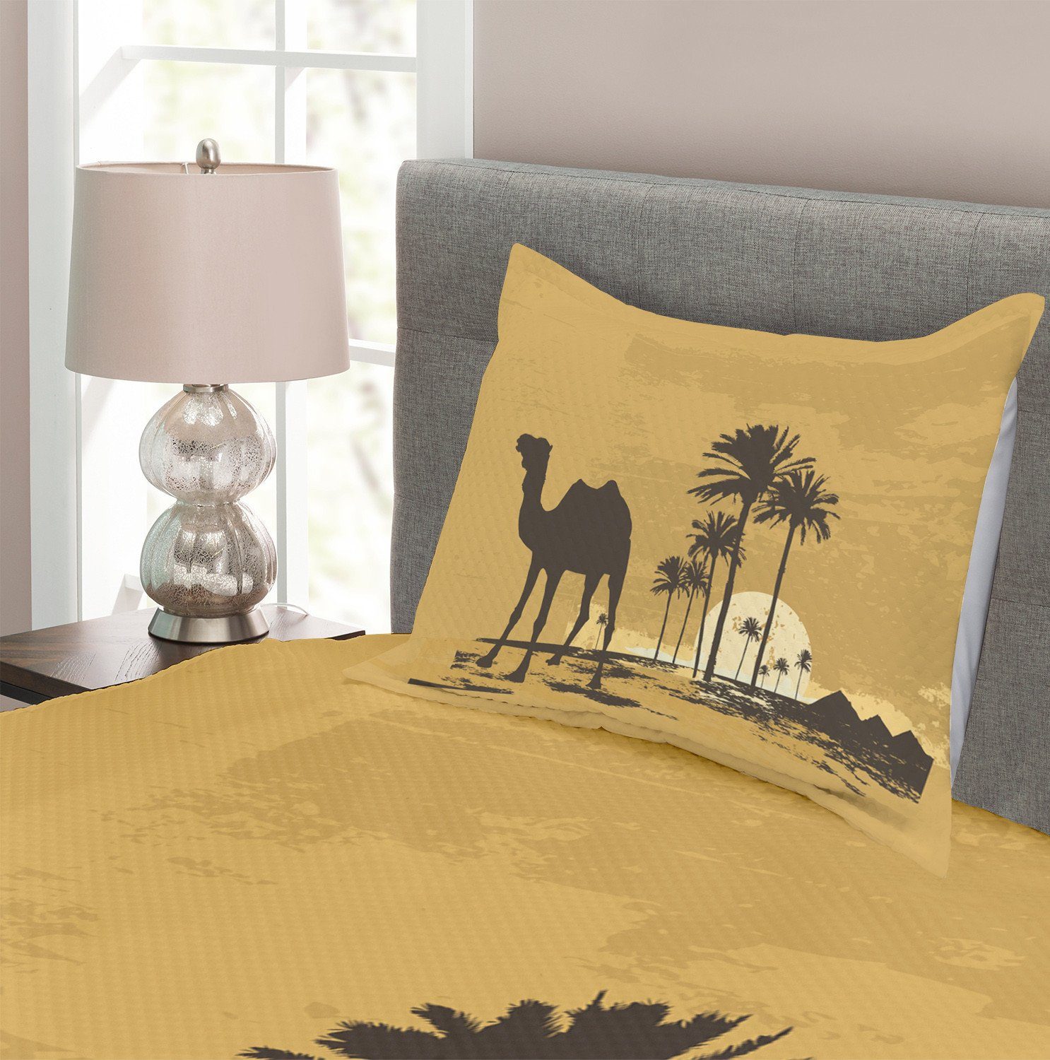 Abakuhaus, Tagesdecke Sonnenuntergang und Düne Palmen Waschbar, Kissenbezügen Camel Set mit