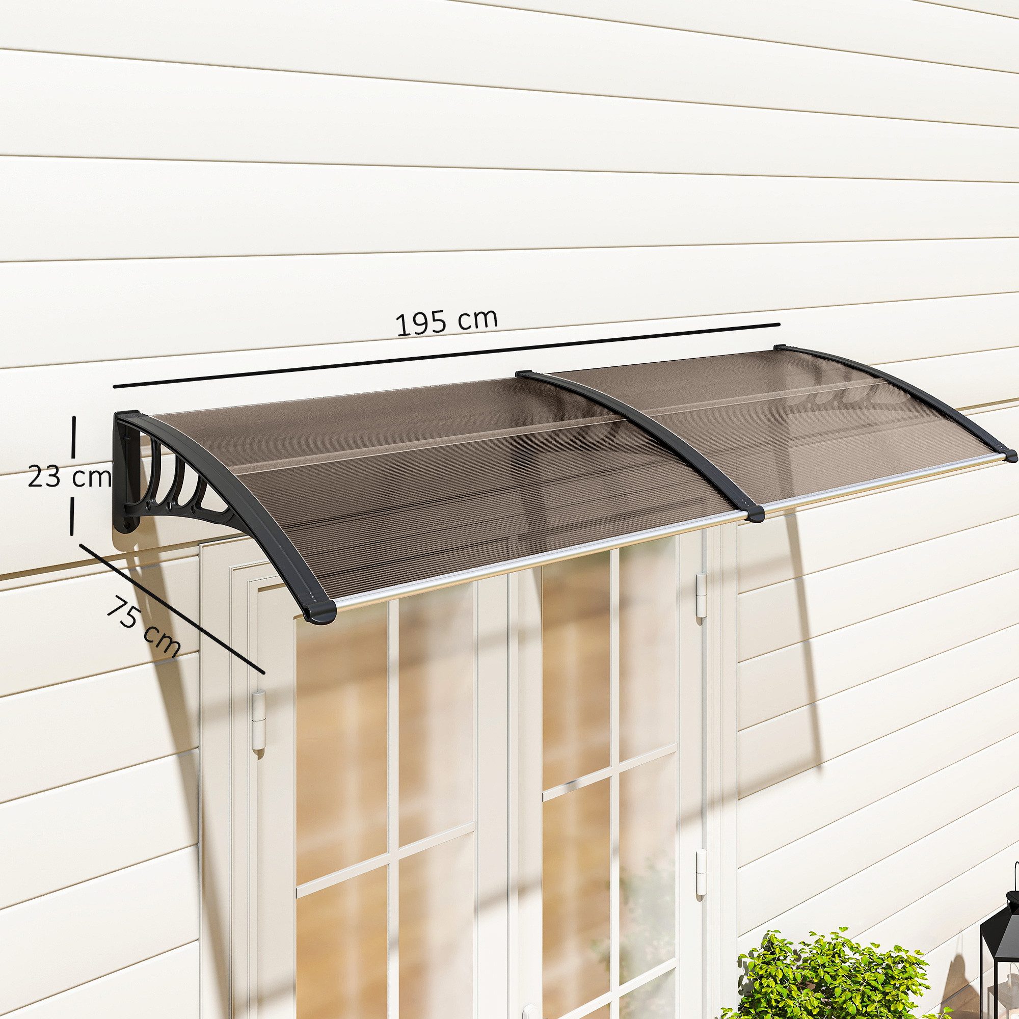 Outsunny Pultvordach Vordach für Haustür 75x195x23 cm (Überdachung 5mm Polycarbonat, 1 St., Sonnenschutz Regenschutz für draußen), Alu Braun