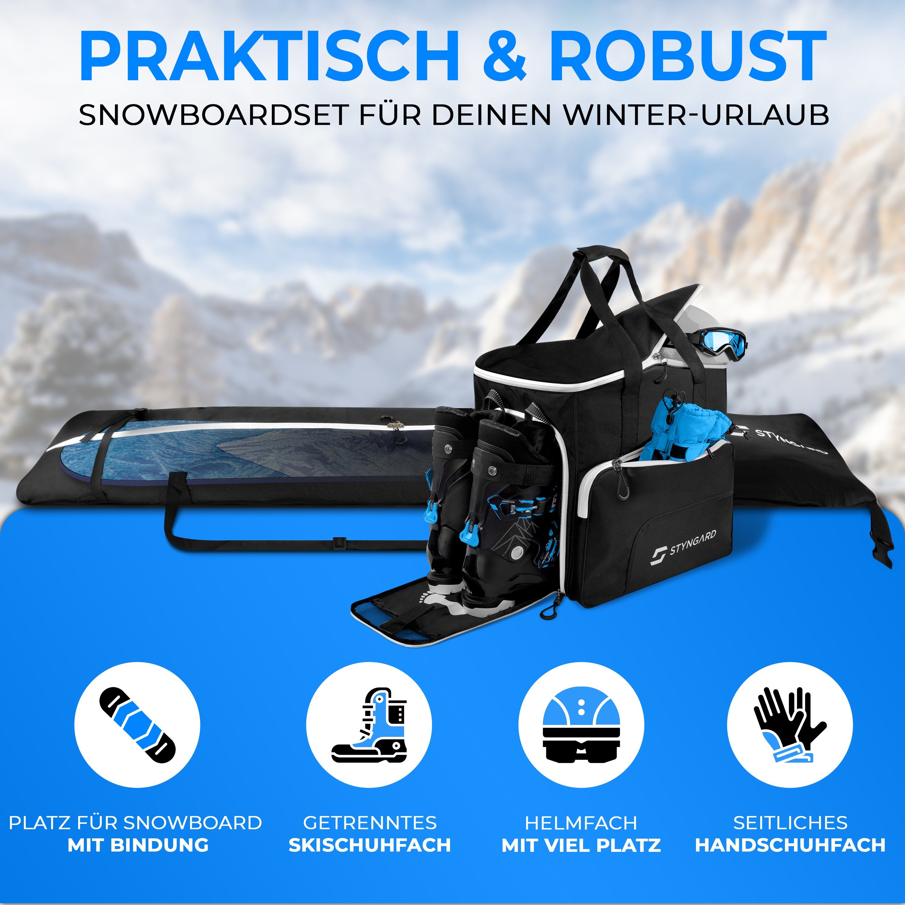 Styngard Skitasche CALGARY (Boardbag Snowboard), Snowboardtasche Set mit Stiefeltasche