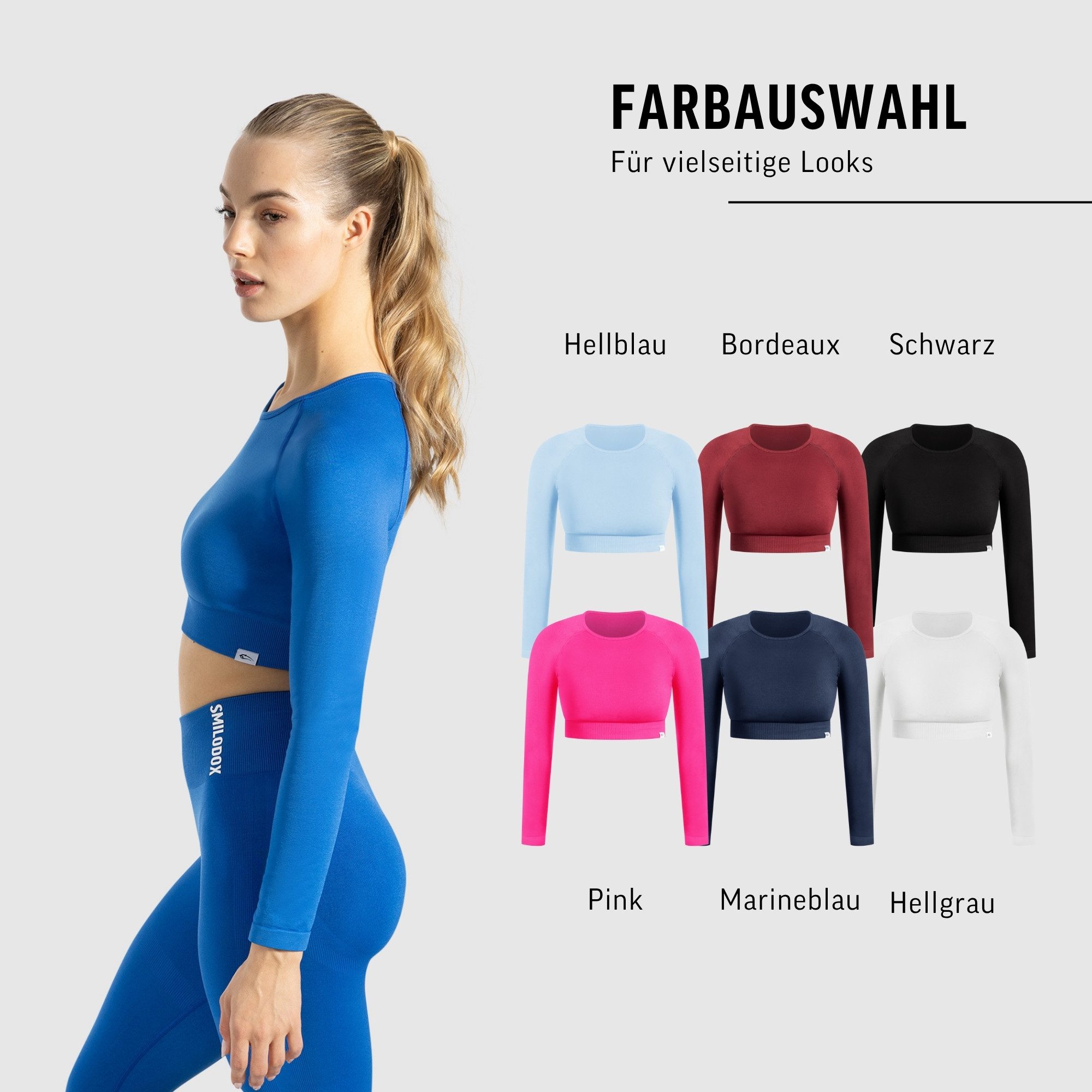 Smilodox Longsleeve Maysa, Crop Shirt Langarmshirt Shaped Fit Gym, Yoga & Alltag atmungsaktiv, blickdicht, Raglan Design, Sicherer Halt
