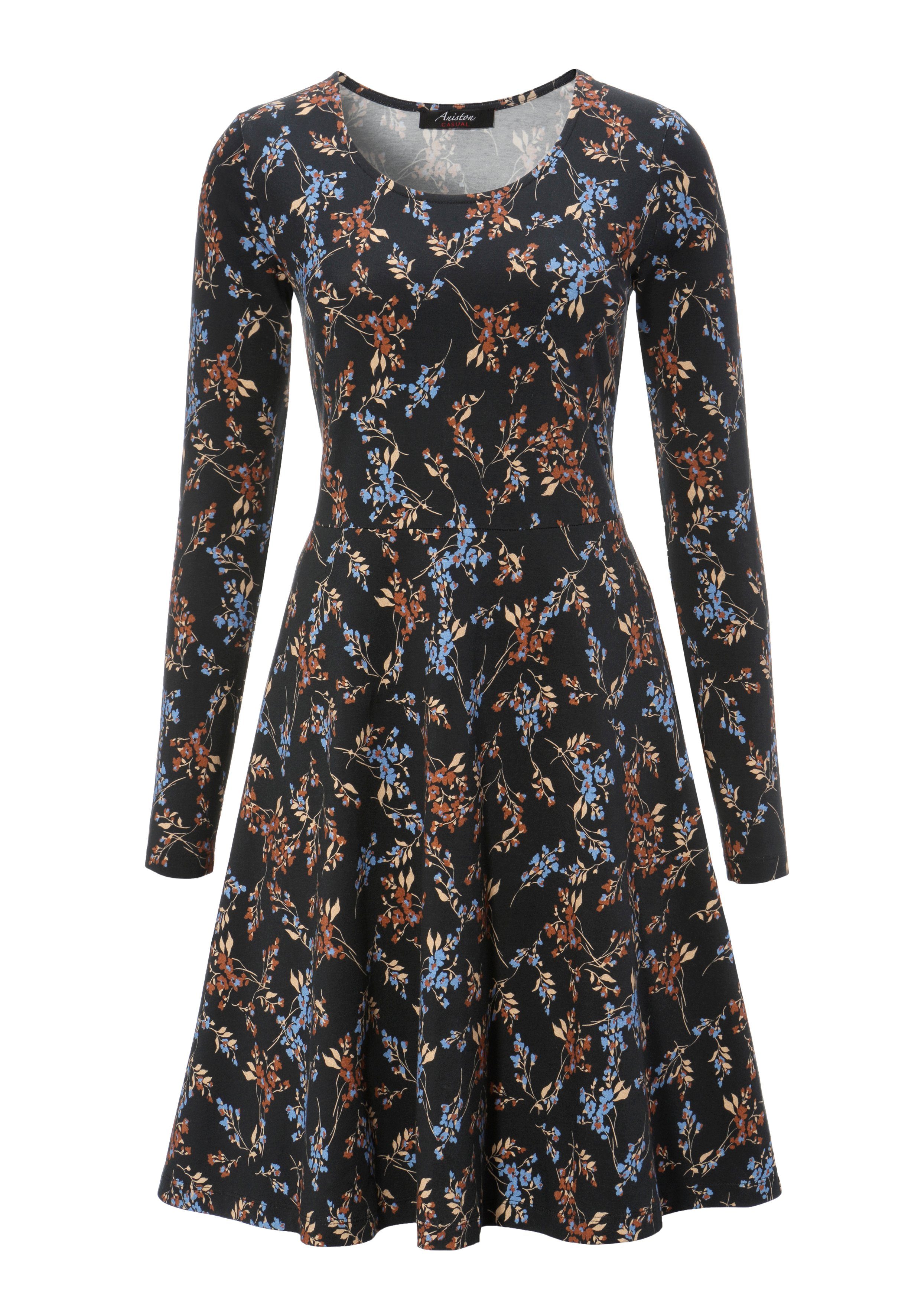 harmonischem CASUAL Aniston Blumendruck Jerseykleid mit schwarz-braun-jeansblau-sand