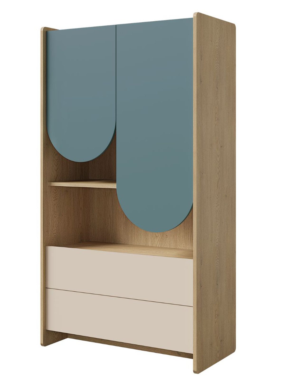 Compleo Kommode 83 cm breit, Modern Kinderzimmer, Hochkommode für Mädchen oder Jungen, FORMS, Kommode mit 2 Schubladen, Push to open Funktion