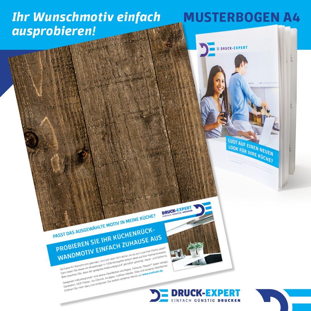 DRUCK-EXPERT Küchenrückwand Küchenrückwand Bretterwand 0,4 mm selbstklebend Premium Dunkel Hart-PVC