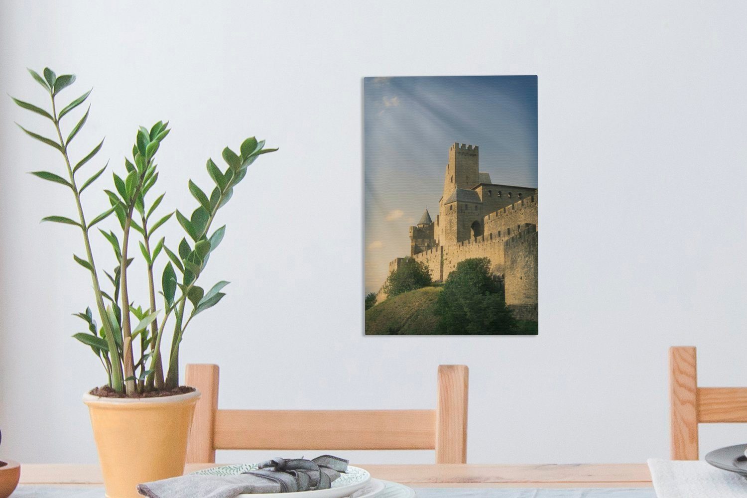 (1 Leinwandbild cm St), fertig - Sonne bespannt Zackenaufhänger, inkl. Schloss, Carcassonne 20x30 OneMillionCanvasses® Gemälde, Leinwandbild -