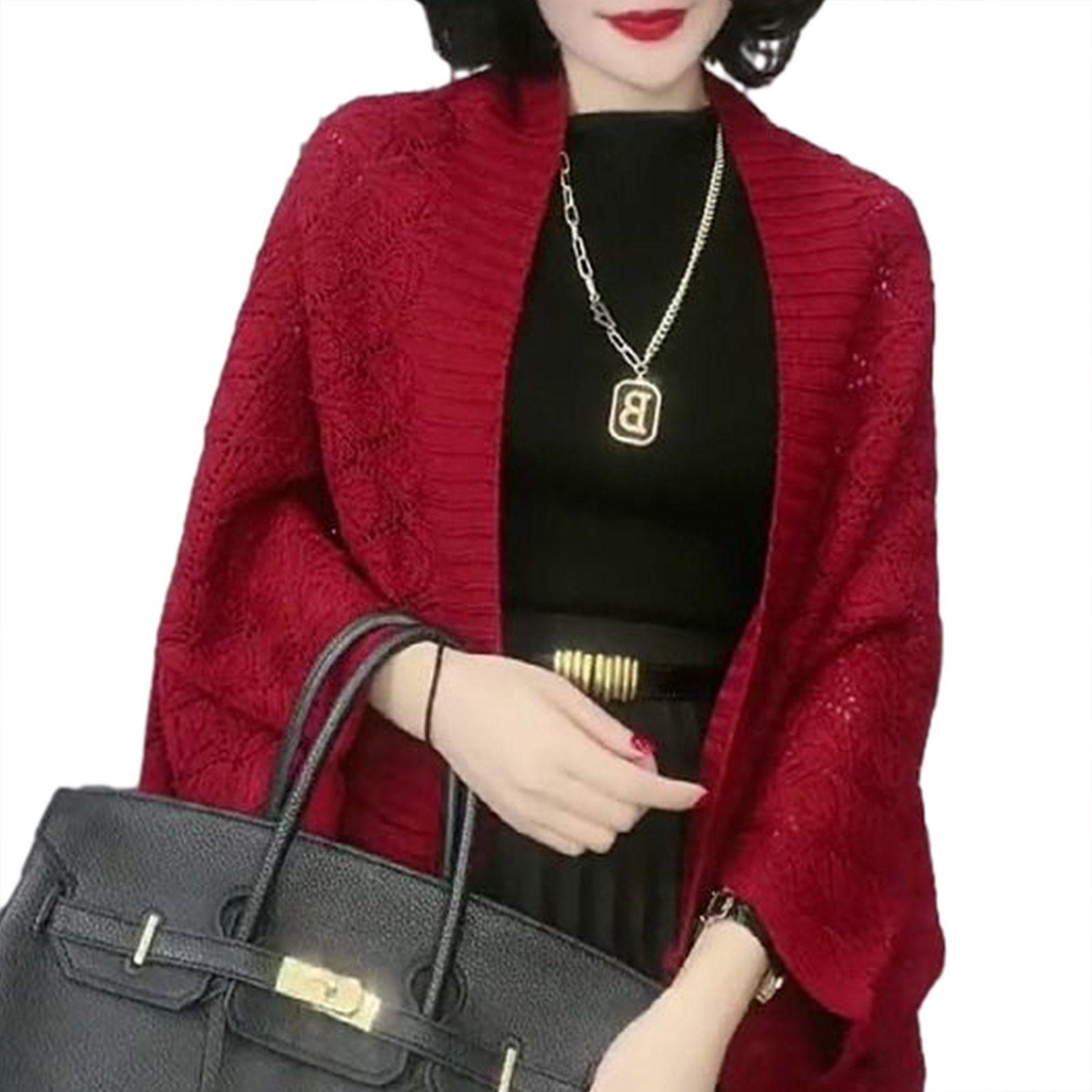 [Die neuesten Artikel im Ausland kaufen] Blusmart Schal Damen Schal Rotwein Out Vielseitiger Für, Hollow Kurzer Diamond Knitting Schal