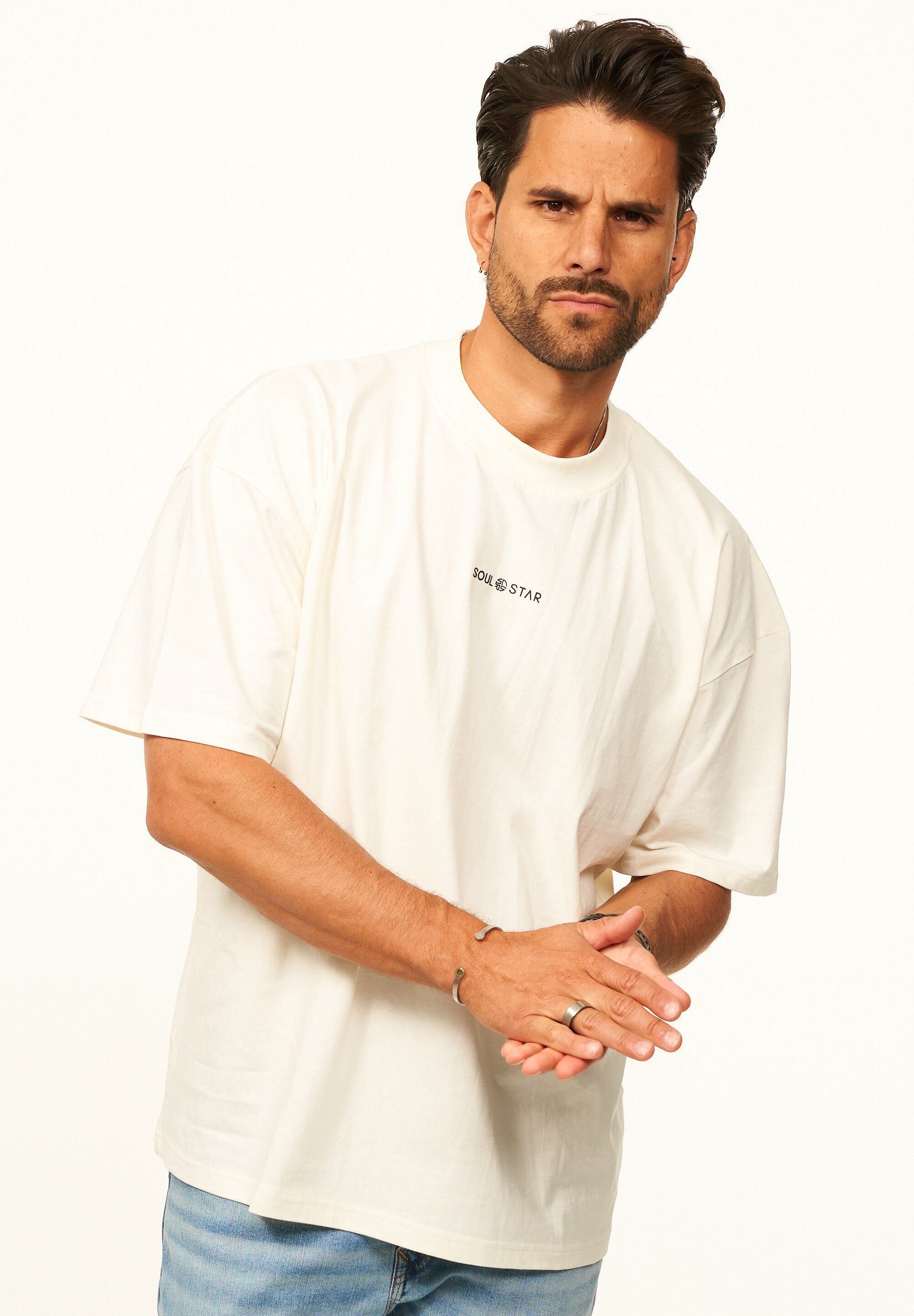 SOULSTAR T-Shirt im Oversize Fit - Herren Kurzarm Shirt mit Rundhals-Ausschnitt Basic Oberteil Crew-Neck kurzärmlig aus 100% Baumwolle für Männer