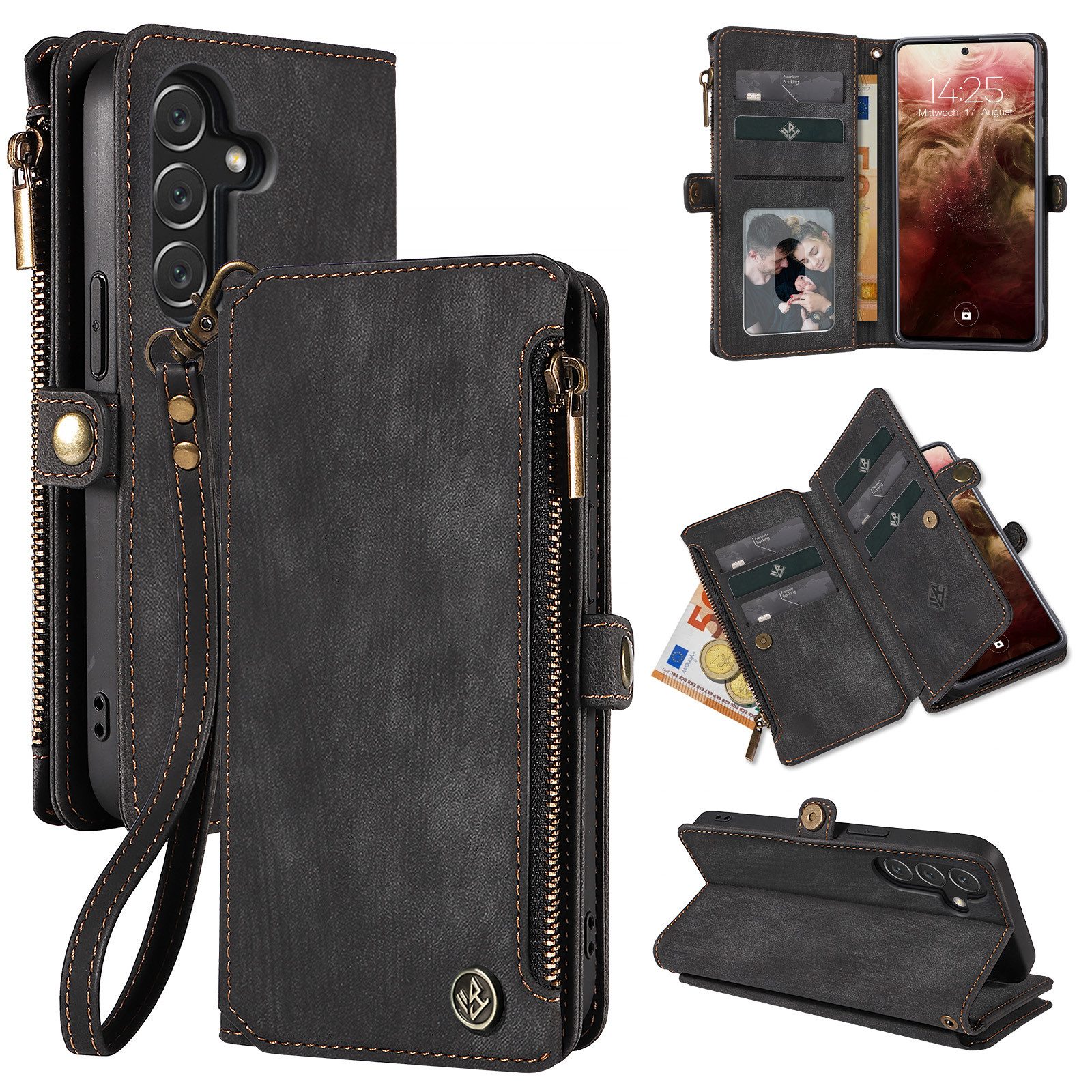 Tec-Expert Handyhülle Geldbörse Hülle mit RFID Schutz für Samsung Galaxy A34 5G 6.6 Zoll, 6.6", Klapphülle Cover Case mit Kartenfach Geldfach Münzfach