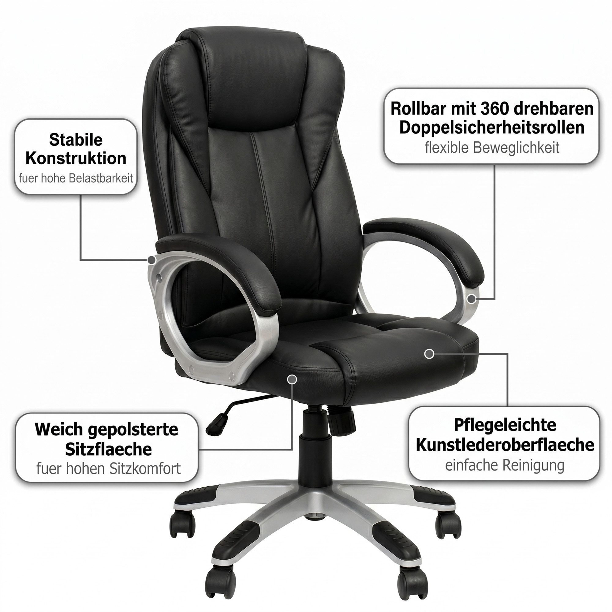 Mucola Schreibtischstuhl Chefsessel Bürostuhl 120 KG Drehstuhl Schreibtischstuhl Gaming Stuhl (Stück), Rückenlehne mit integrierter Kopfstütze – Bild 5 von 5