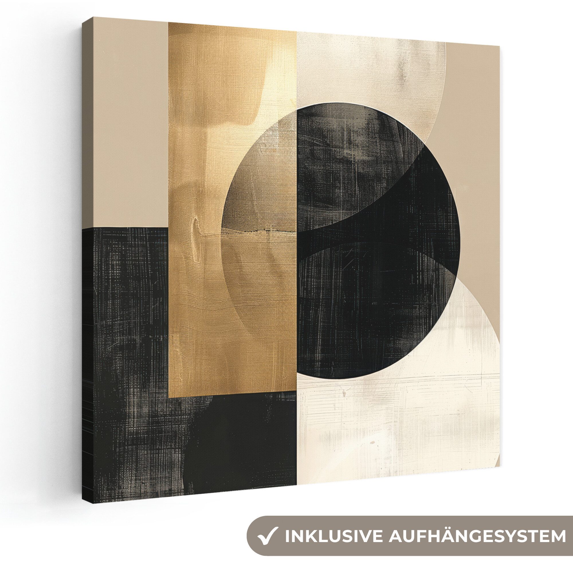 OneMillionCanvasses® Leinwandbild Abstrakt - Modern - Schwarz - Gold, Fotodruck (1 St), Wandbild, Deko Schlafzimmer Wohnzimmer Flur 20x20 cm
