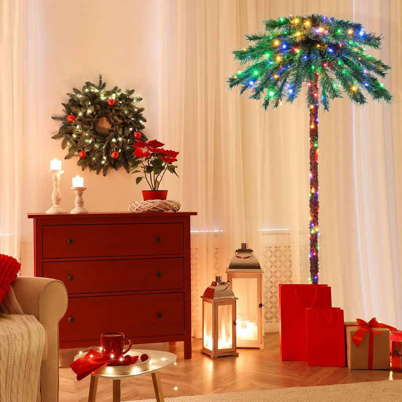 Kunstpalme »180cm Weihnachtspalme beleuchtet«, COSTWAY, Höhe 180 cm, mit 210 vierfarbigen LED-Leuchten, 64 PVC-Spitzen & Metallständer
