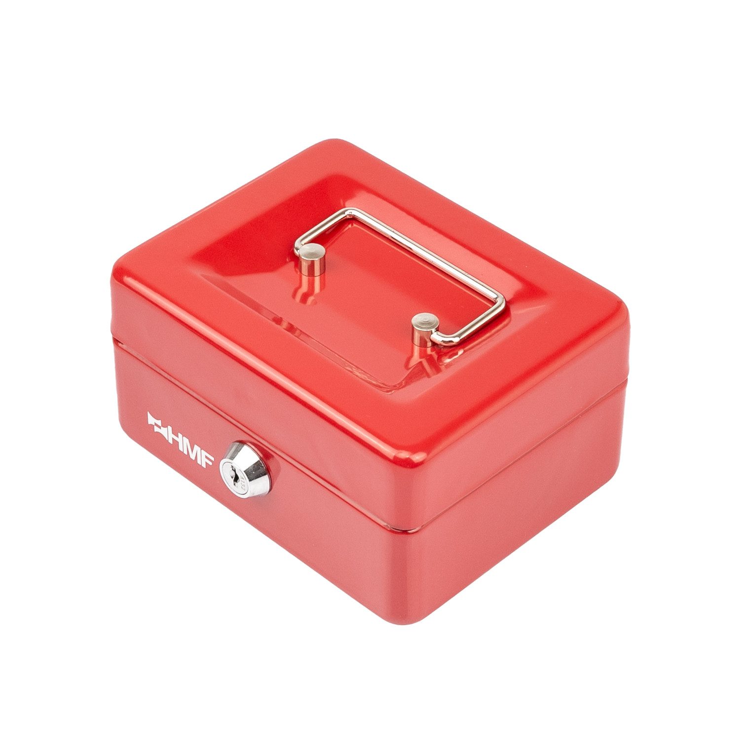 HMF Geldkassette Geldkassette abschließbar, Kasse mit Münzeinsatz, Geldkasse mit 6 Münzfächern 15 x 12 x 8 cm Rot