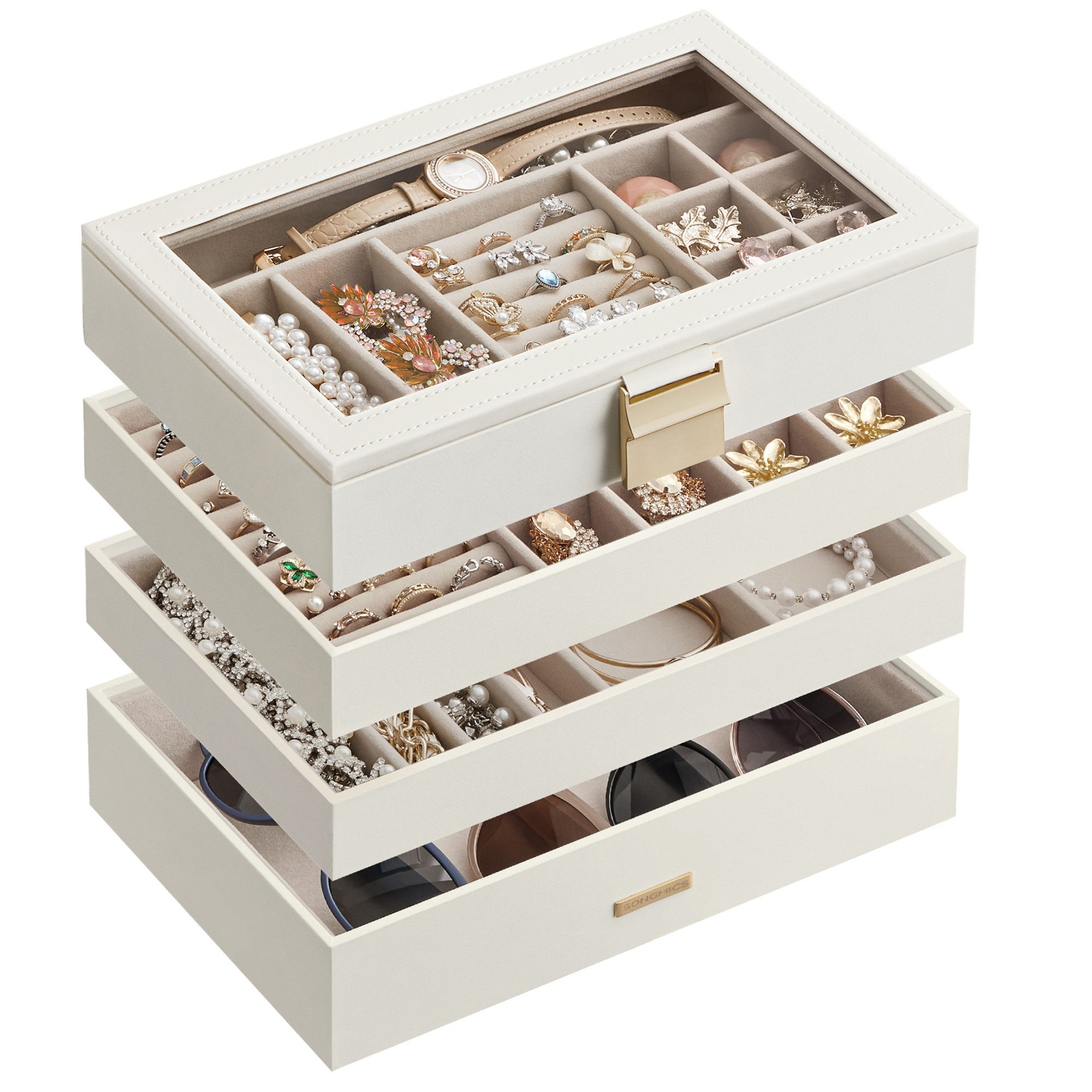 SONGMICS Schmuckkasten Schmuckbox Schmucktablett Schmuckeinsatz, 4 Ebenen s günstig online kaufen