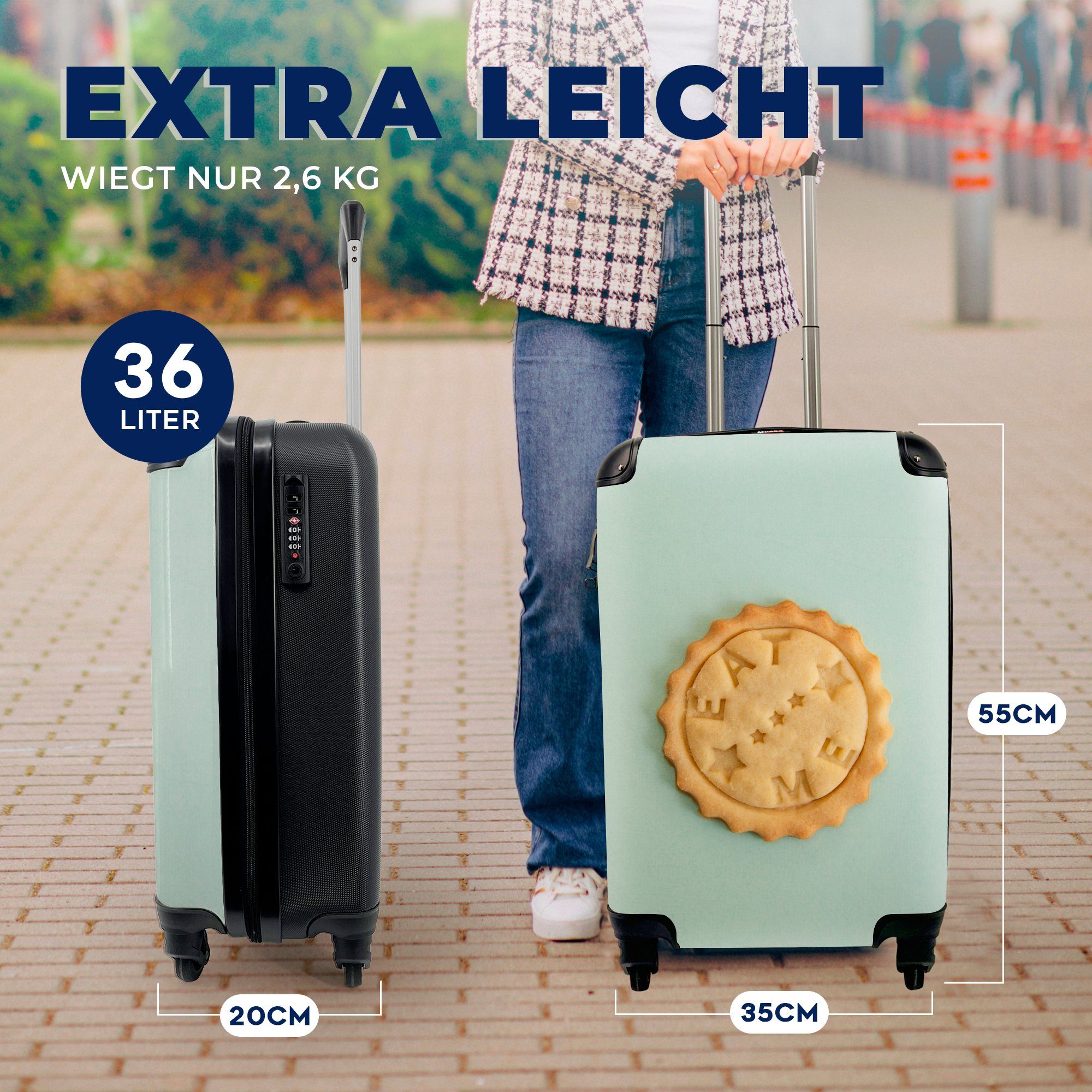 MuchoWow Handgepäckkoffer Kekse mit 4 Botschaft, Reisetasche Reisekoffer für mit Trolley, Ferien, rollen, Rollen, Handgepäck