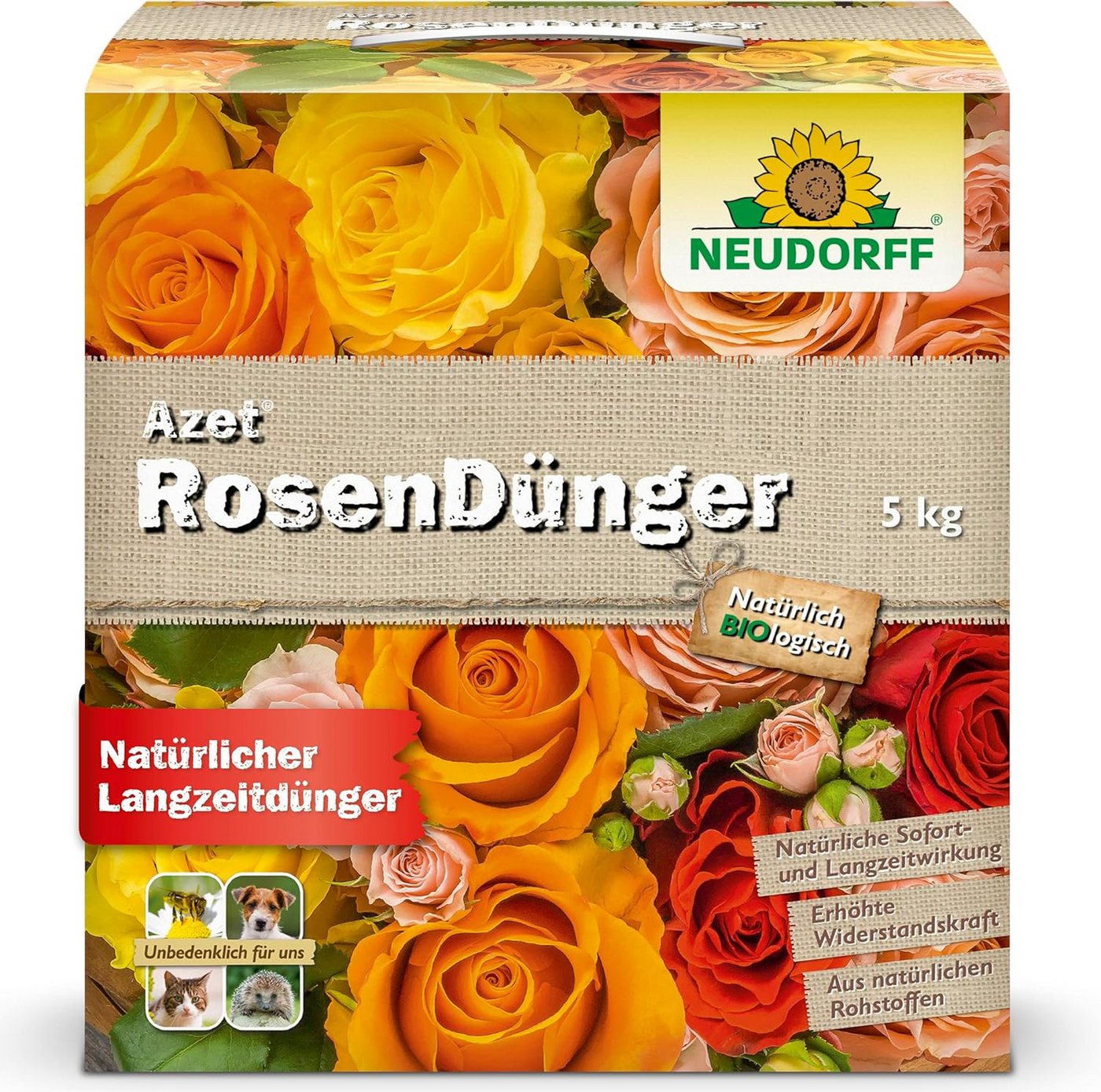 Neudorff Blumendünger Azet RosenDünger 5 kg, Granulat gleichmäßig verteilen, leicht einarbeiten und anschließend gründlich wässern., für langanhaltend farbenfrohe Rosen, Stauden und Blütenpflanzen, aus natürlichen Rohstoffen