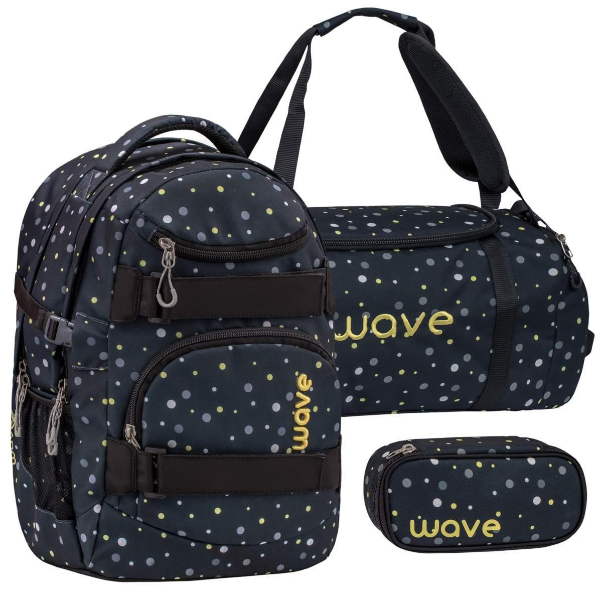 Wave Schulrucksack Infinity, Schultasche, and Yellow weiterführende Klasse, Teenager Dots Black Schule, ab 5