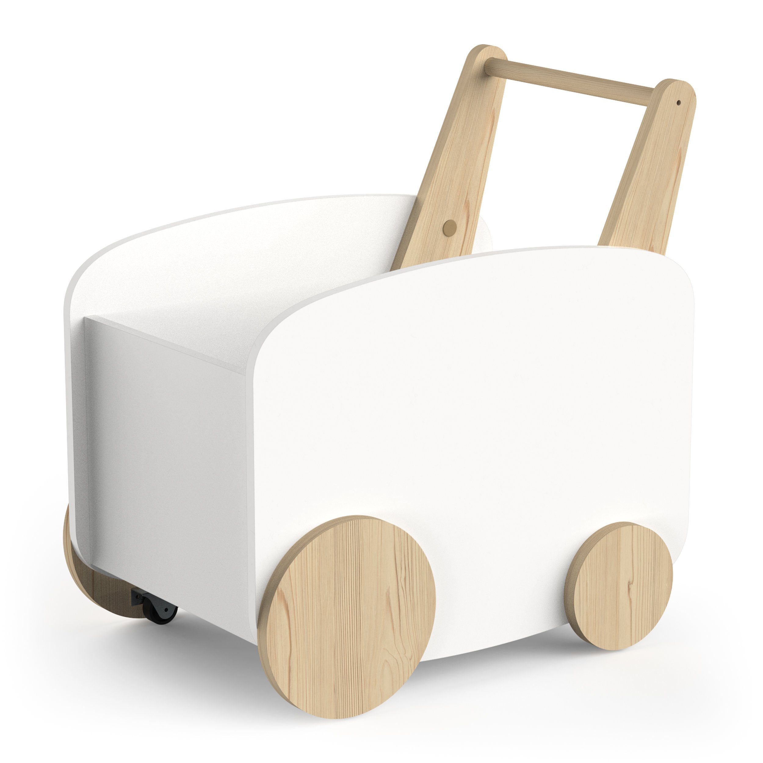 habeig Spielzeugtruhe Spielzeugbox Spielwagen Spielauto MDF Holz 55x53x35 cm 7kg, inklusive 4 Rädern zum Bewegen der Spielzeugtruhe