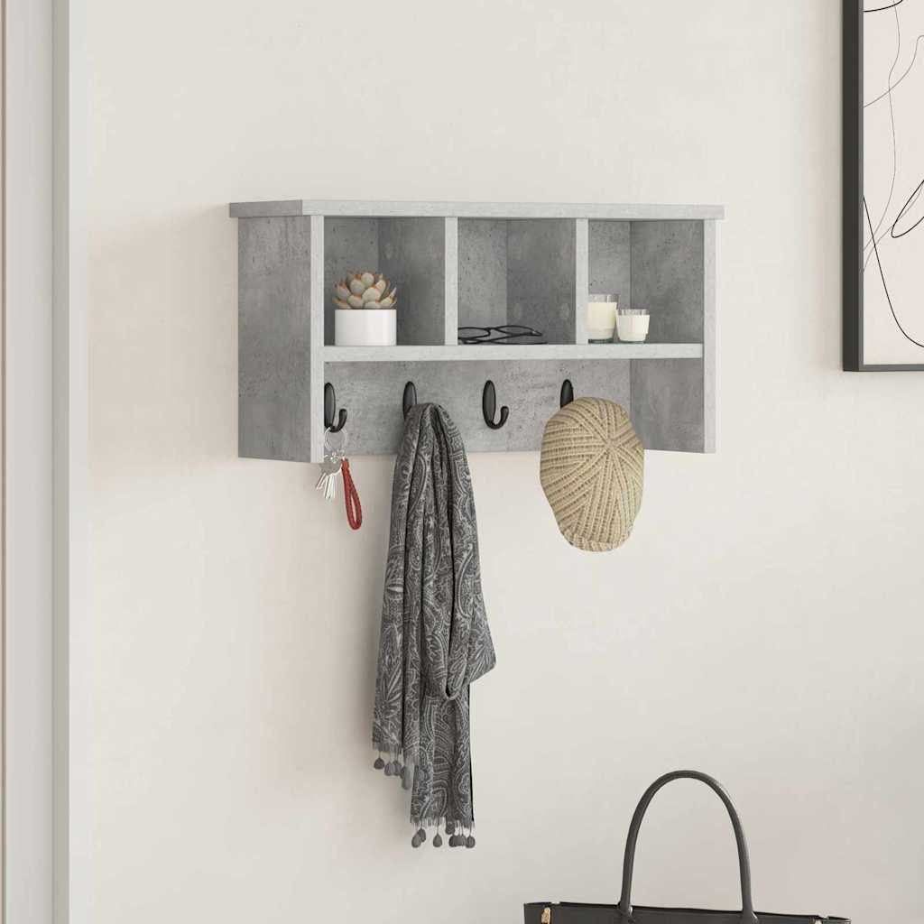 furnicato Garderobenständer Wandgarderobe mit 3 Regalen 50 x 16 x 26 cm Beton Grau, Garderobenständer mit 3 Regalen und Haken für deinen Flurbereich