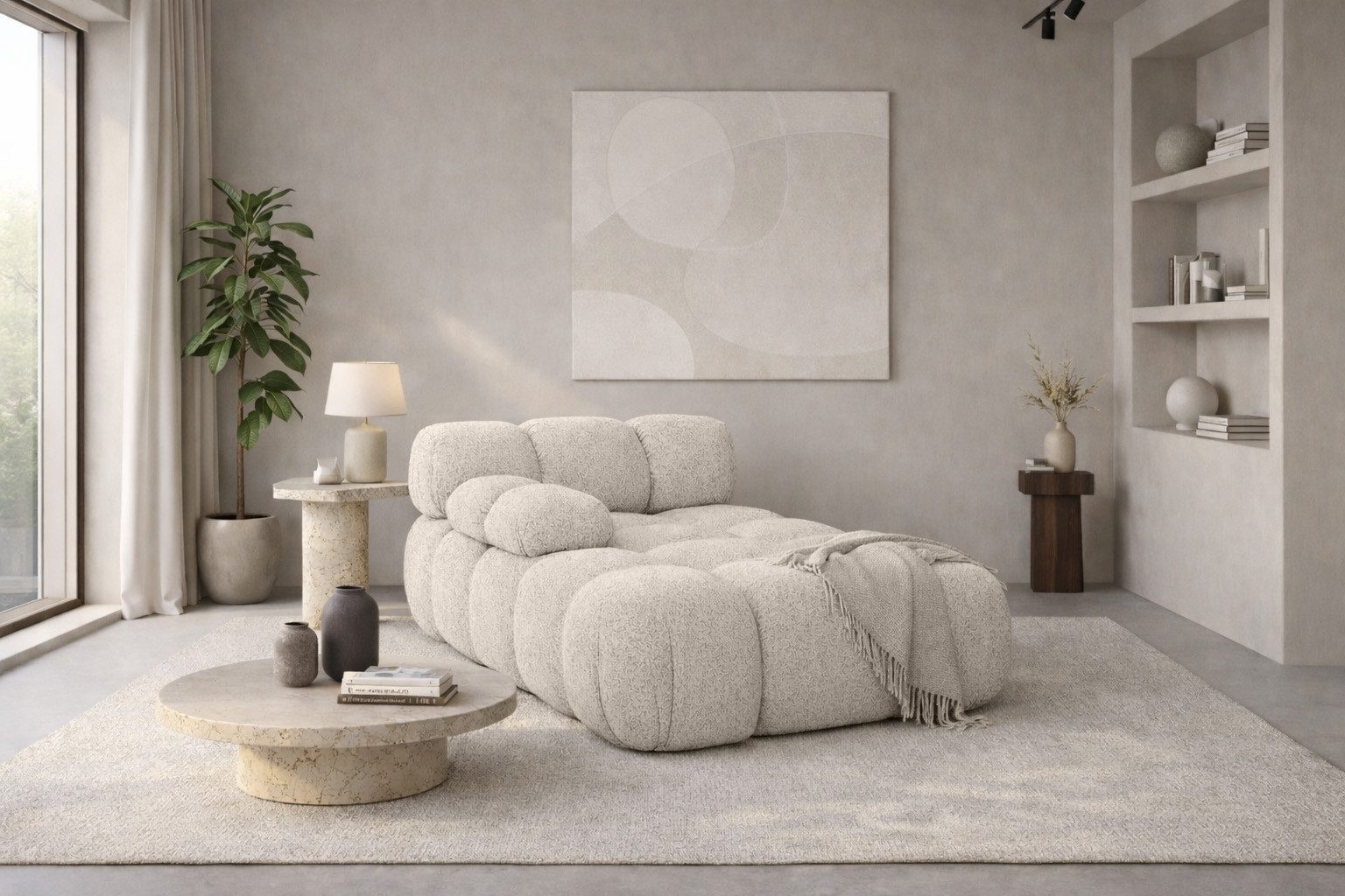 Kaiser Möbel Chaiselongue modular für Wohnzimmer, Bouclé-Stoff Abriamo, Selia, Chaiselongue, Chaiselongue-Modul zum Entspannen,Modernes Lounge-Design
