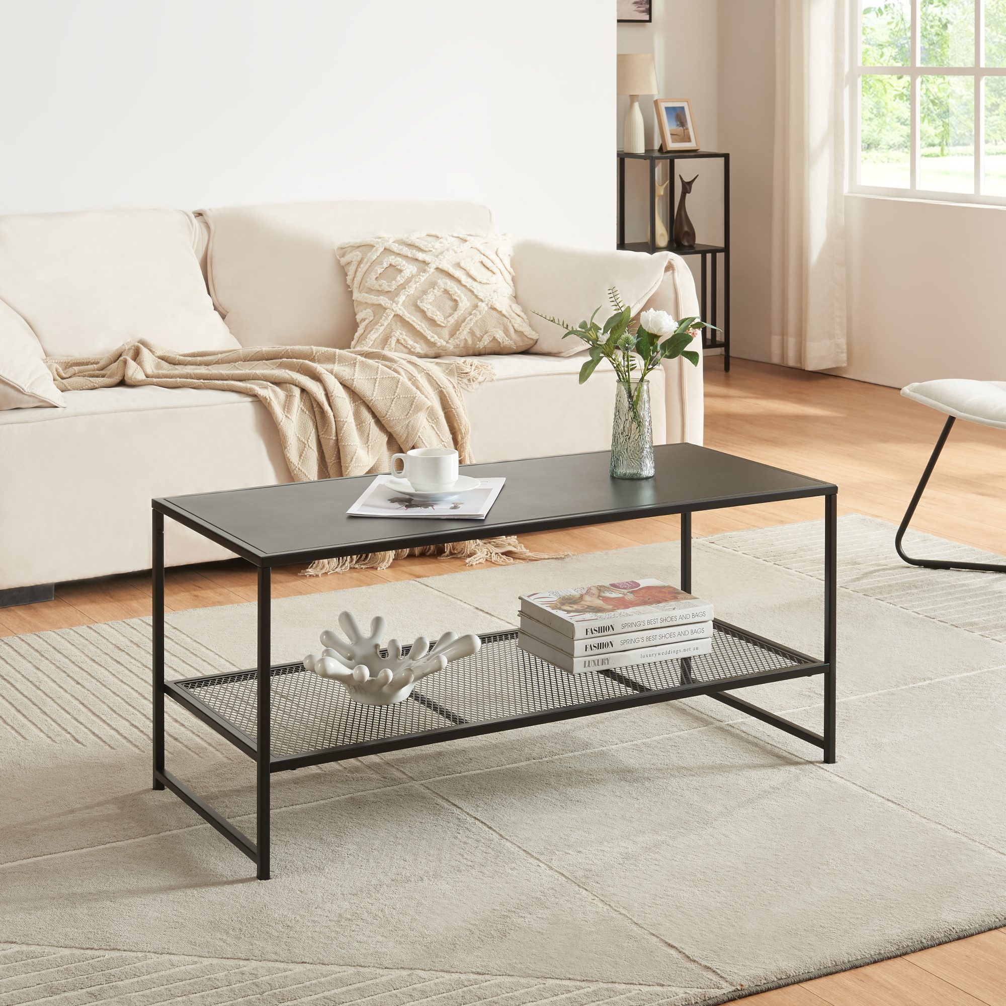 en.casa Couchtisch, »Ruokolahti« mit Gitterablage 102x43x46cm günstig online kaufen