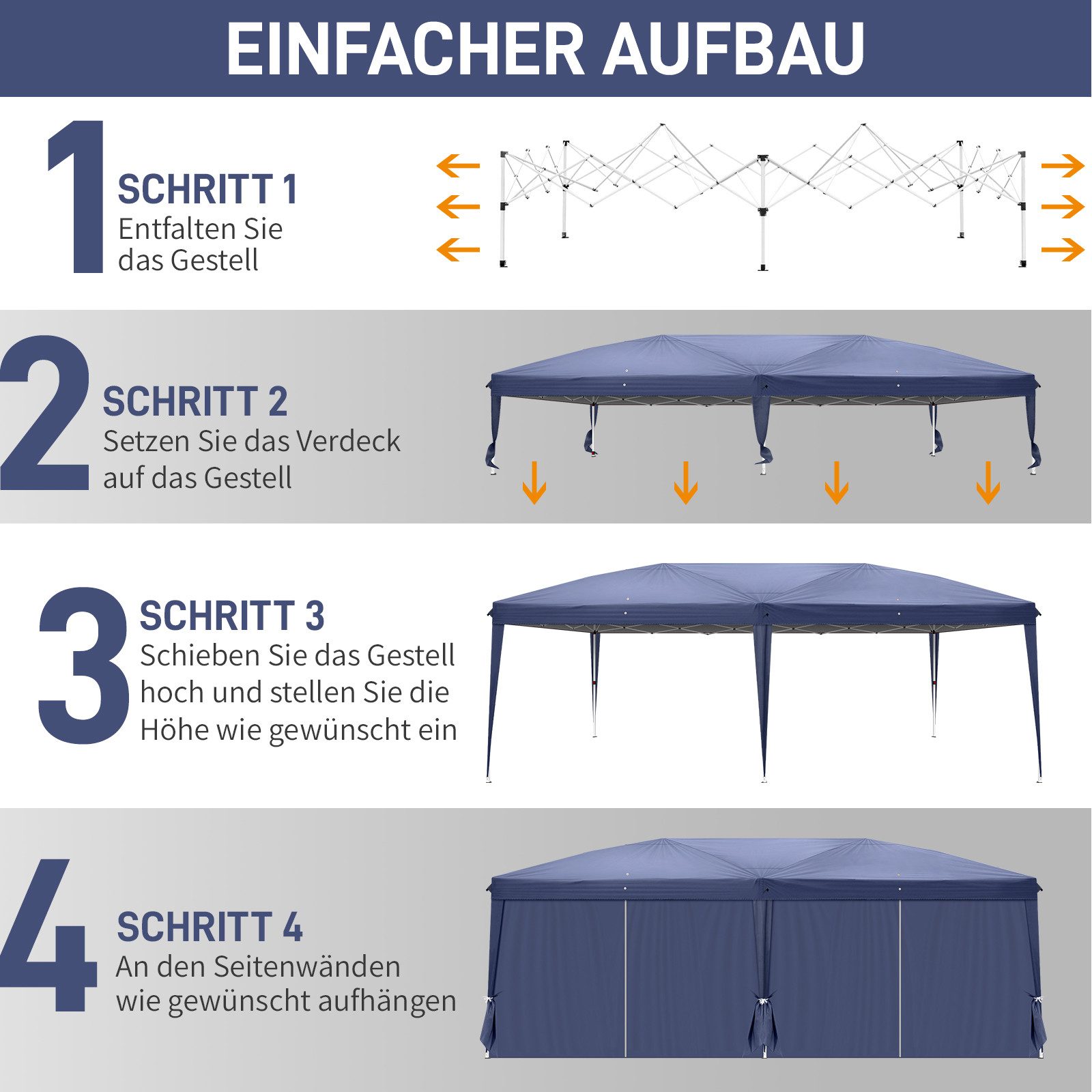 LALAHO Faltpavillon Pavillon Partyzelte 3x6m, Festzelt Gartenzelt für Garten Terrasse, mit 6 Seitenteilen, Gartenpavillon mit 6 Seitenteilen,Wasserdicht & UV-Sc – Bild 2 von 5