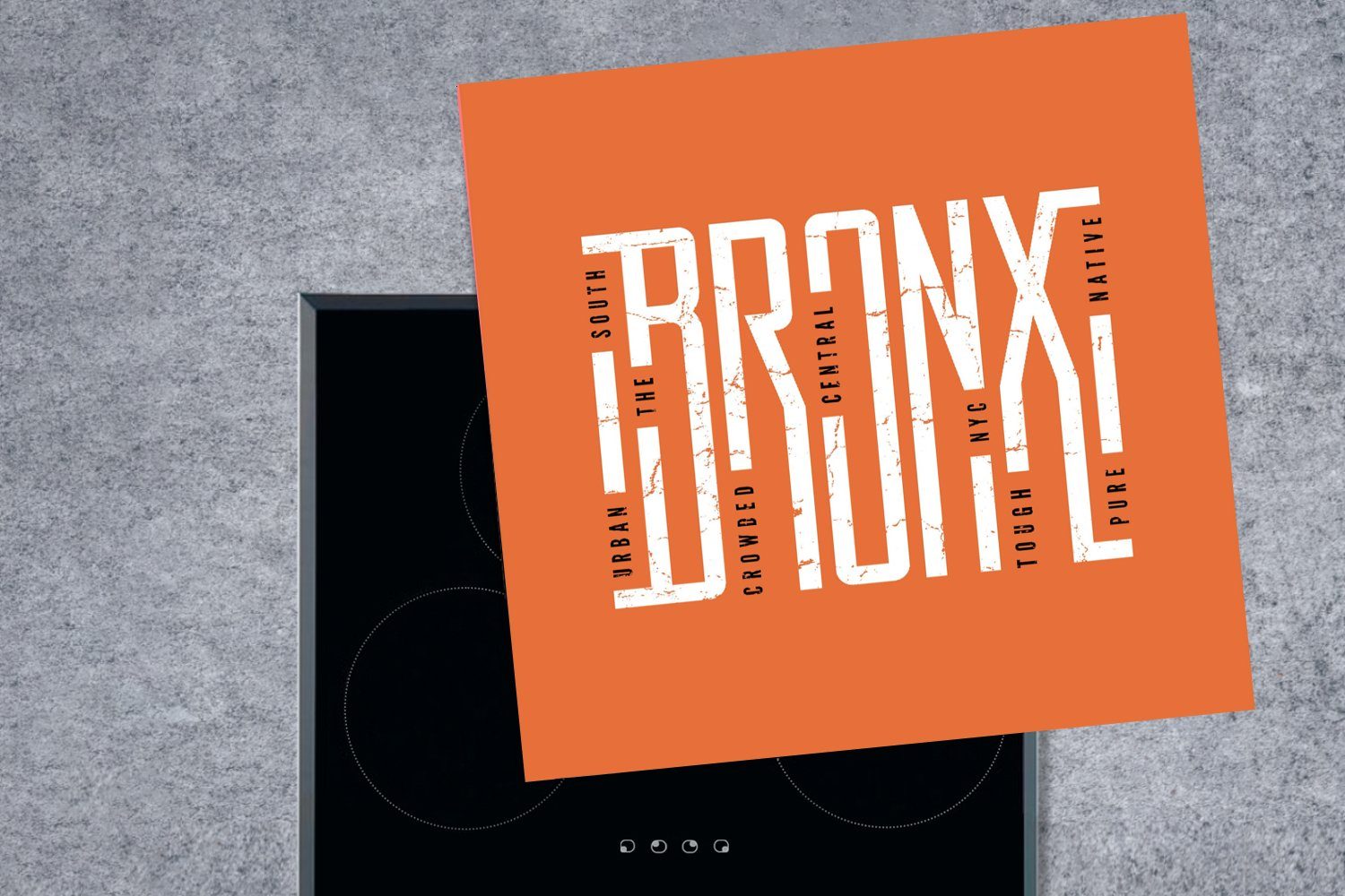 MuchoWow Herdblende-/Abdeckplatte Illustration "Bronx" Ceranfeldabdeckung, Hintergrund, auf für Arbeitsplatte küche (1 tlg), Vinyl, 78x78 orangefarbenem cm