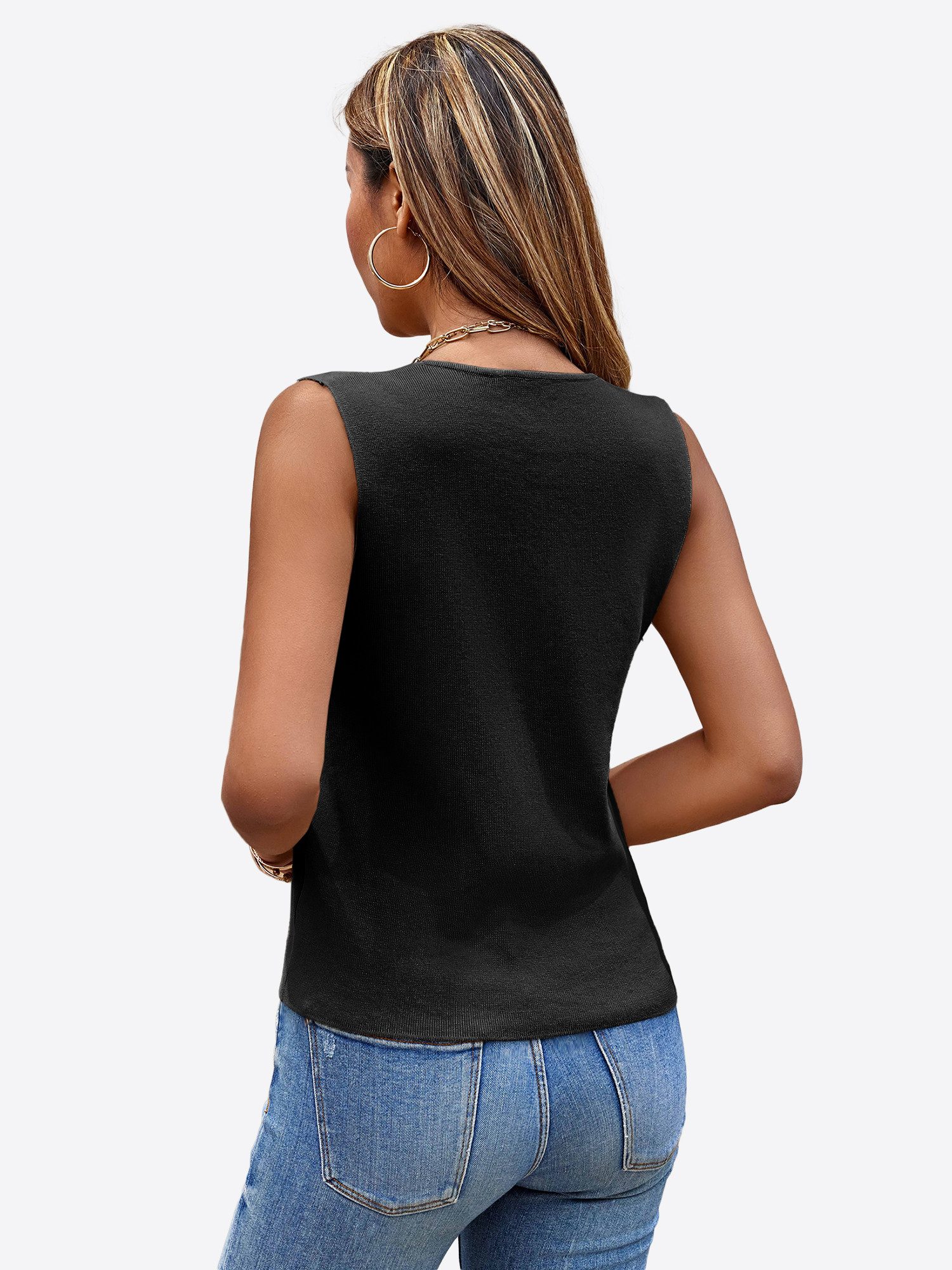 Imily Bela Strickweste Damen Knopfleisten-Weste ohne Ärmel (Packung, 1-tlg., 1per-Pack) mit Knöpfen