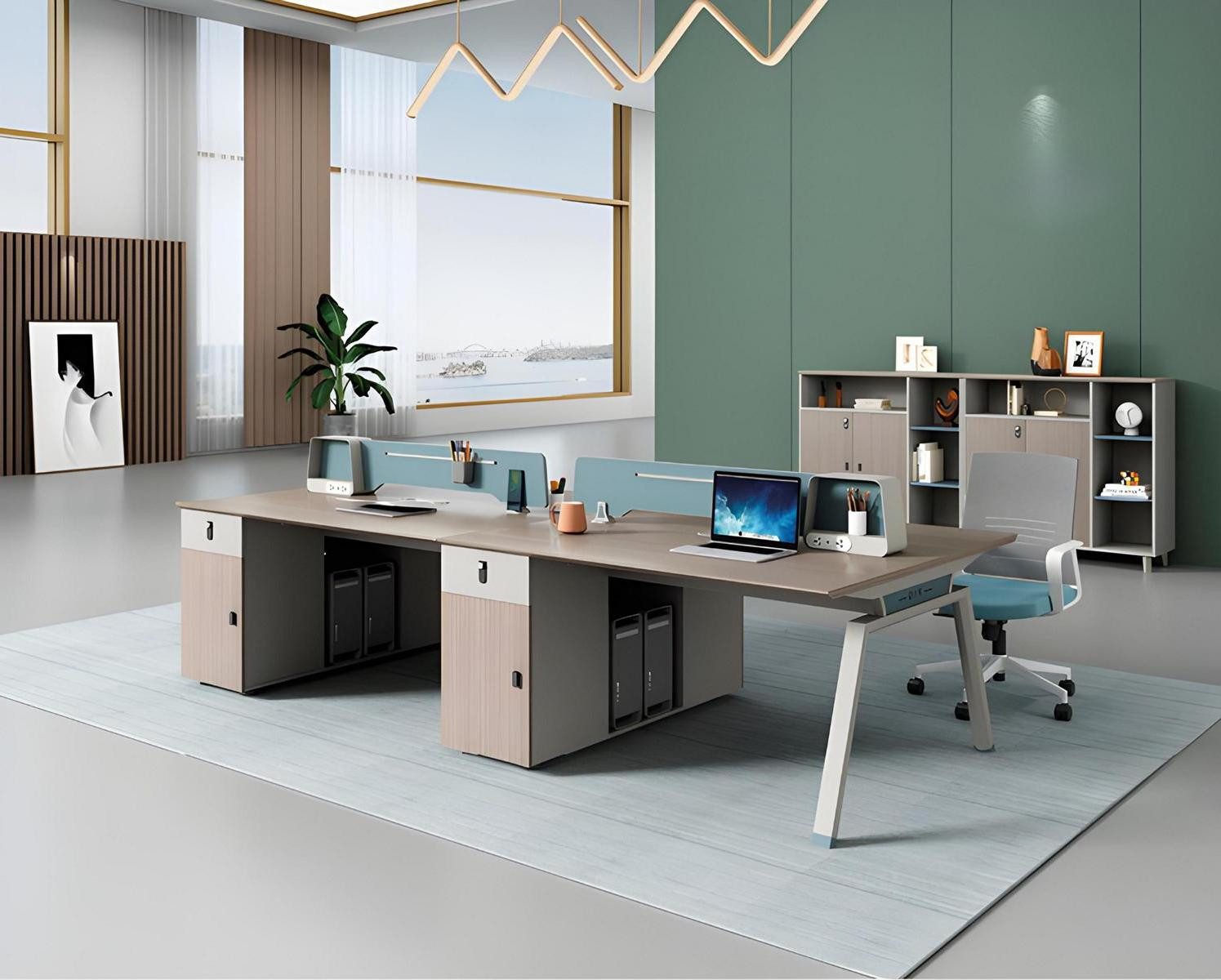 Xlmoebel Büromöbel-Set Schreibtisch mit Aktenschrank in Holzoptik für modernes Büro, (Schreibtisch+Bücherregal), Hergestellt in Europa