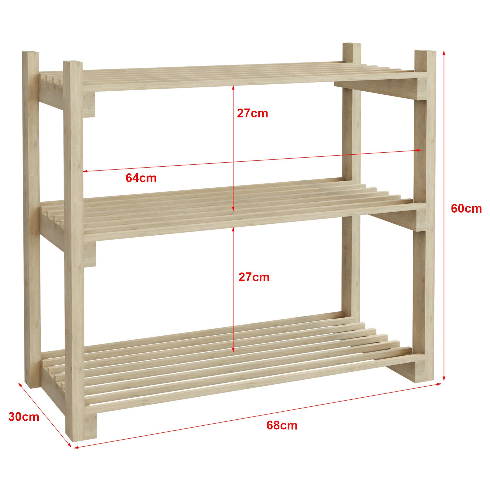 en.casa Schuhregal, »Them« Standregal für Schuhe mit 3 Ablagen 60x68x30 cm