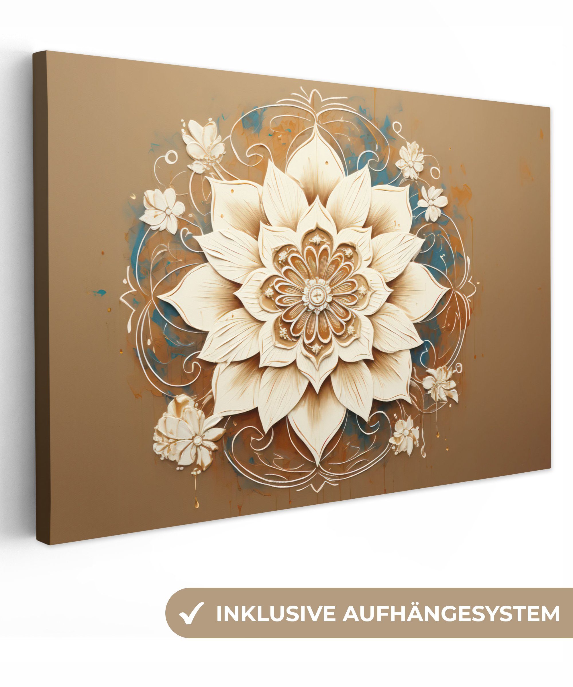 OneMillionCanvasses® Leinwandbild Mandala - Blumen - Weiß - Braun, Fotodruc günstig online kaufen
