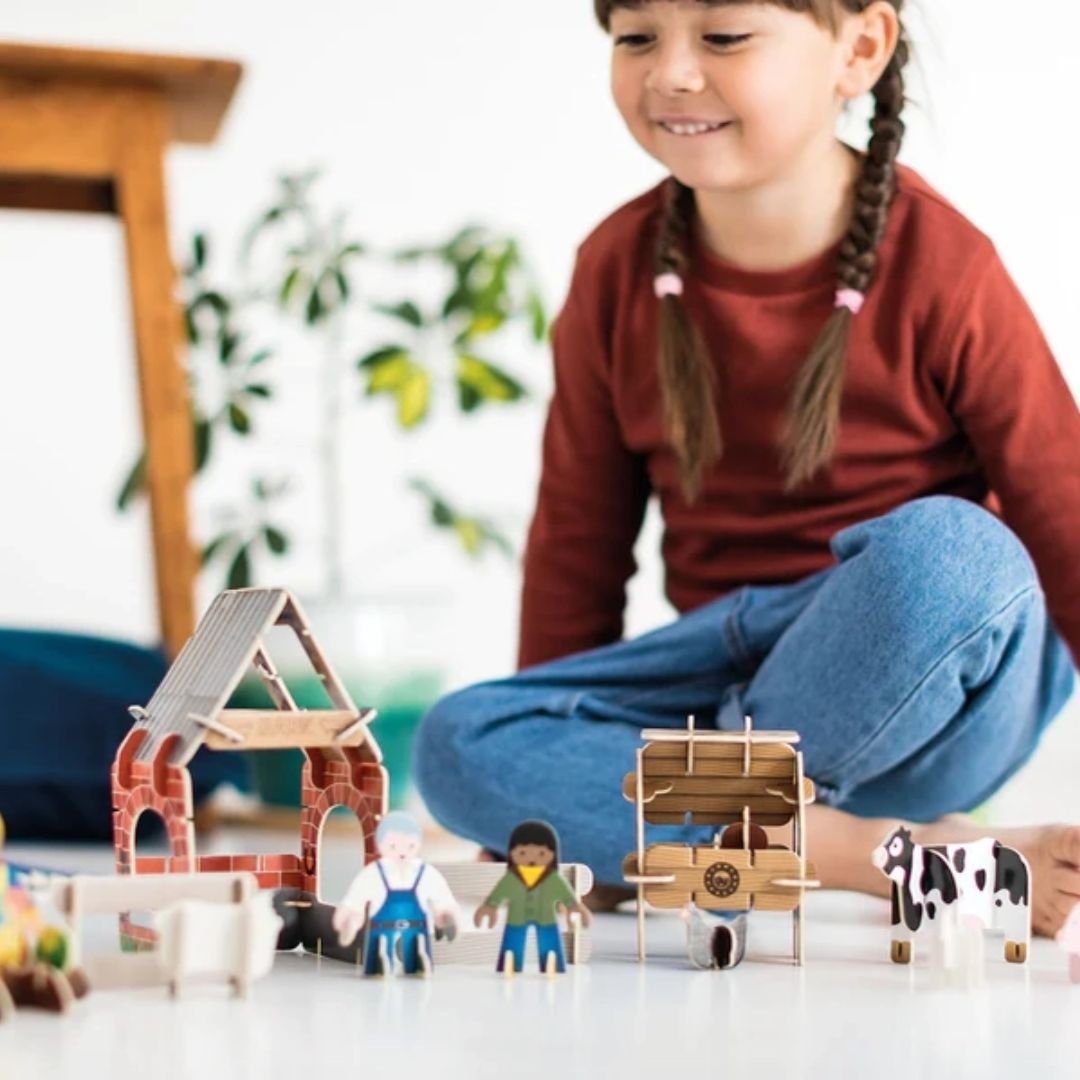 suebidou Bauernhof Spielset Pop Out Spiel für Kinder zum Aufbauen/Spielen Konstruktions-Spielset