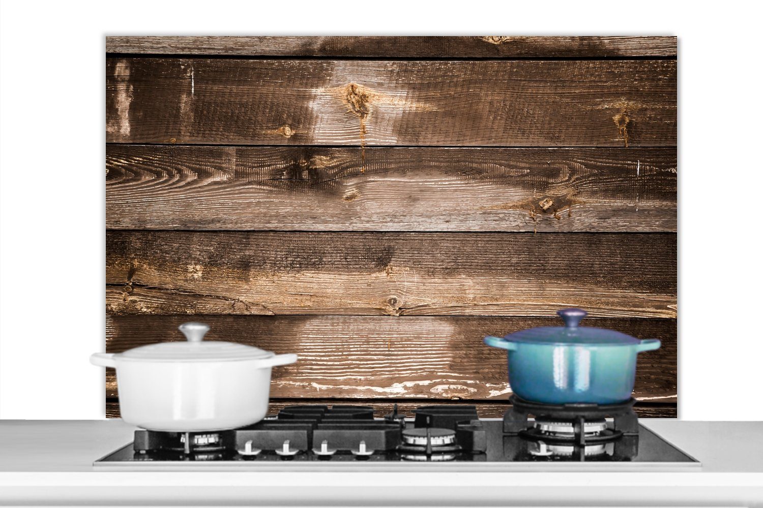 MuchoWow Küchenrückwand Regale - Holz - Dunkel, (1-tlg), Spritzschutz Küche  - Küchenrückwand - Wandschutz für Herd und Spüle -