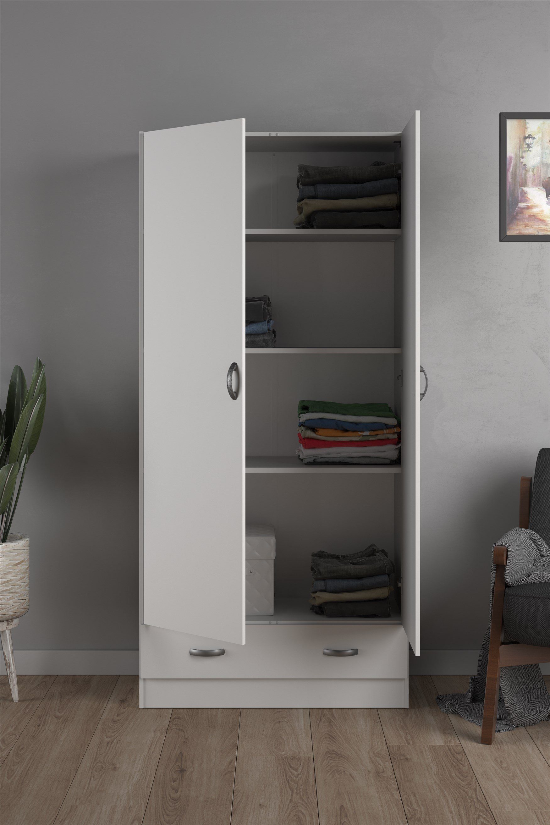Home affaire Kleiderschrank Space Drehtürenschrank, Aufbewahrung Kasten Schrank Stauraum 2 Türen, 3 Einlegeböden und 1 breite Schublade, Breite 79 cm