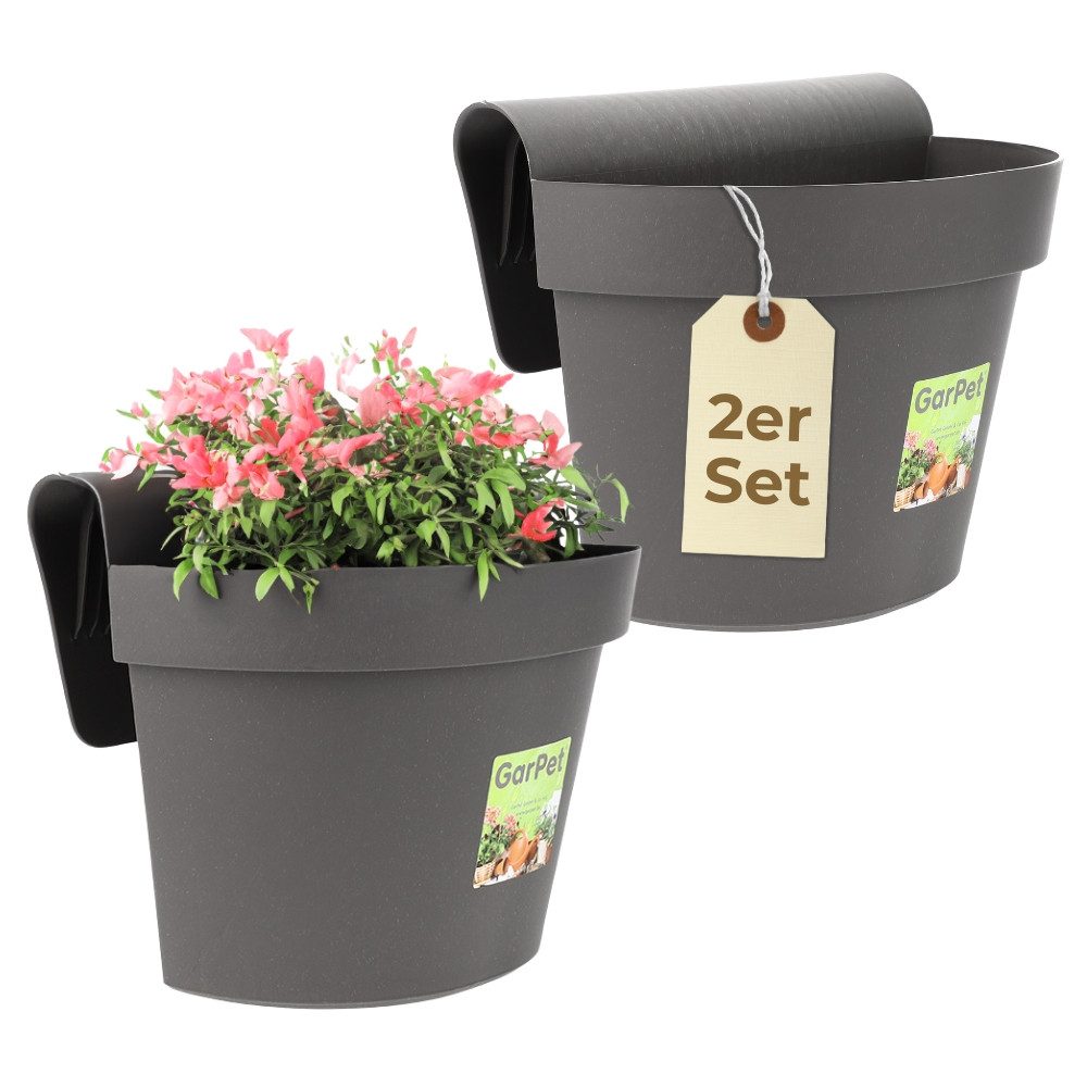 GarPet Balkonkasten 2er Set Geländertopf Balkon Wasserspeicher Blumentopf Zaun Anthrazit