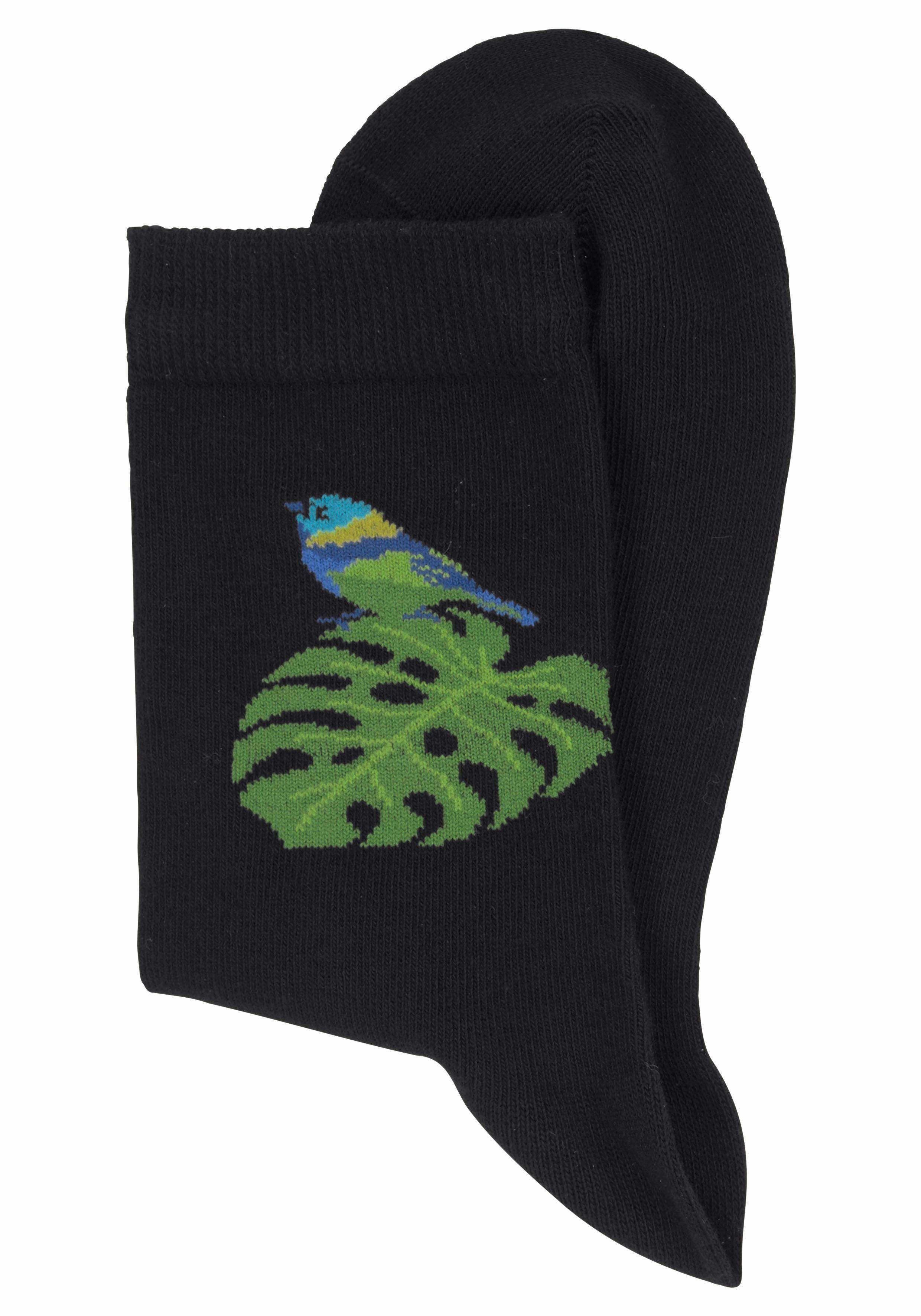 und mit (Set, H.I.S Socken Vogelmotiven Schmetterlings- 7-Paar)