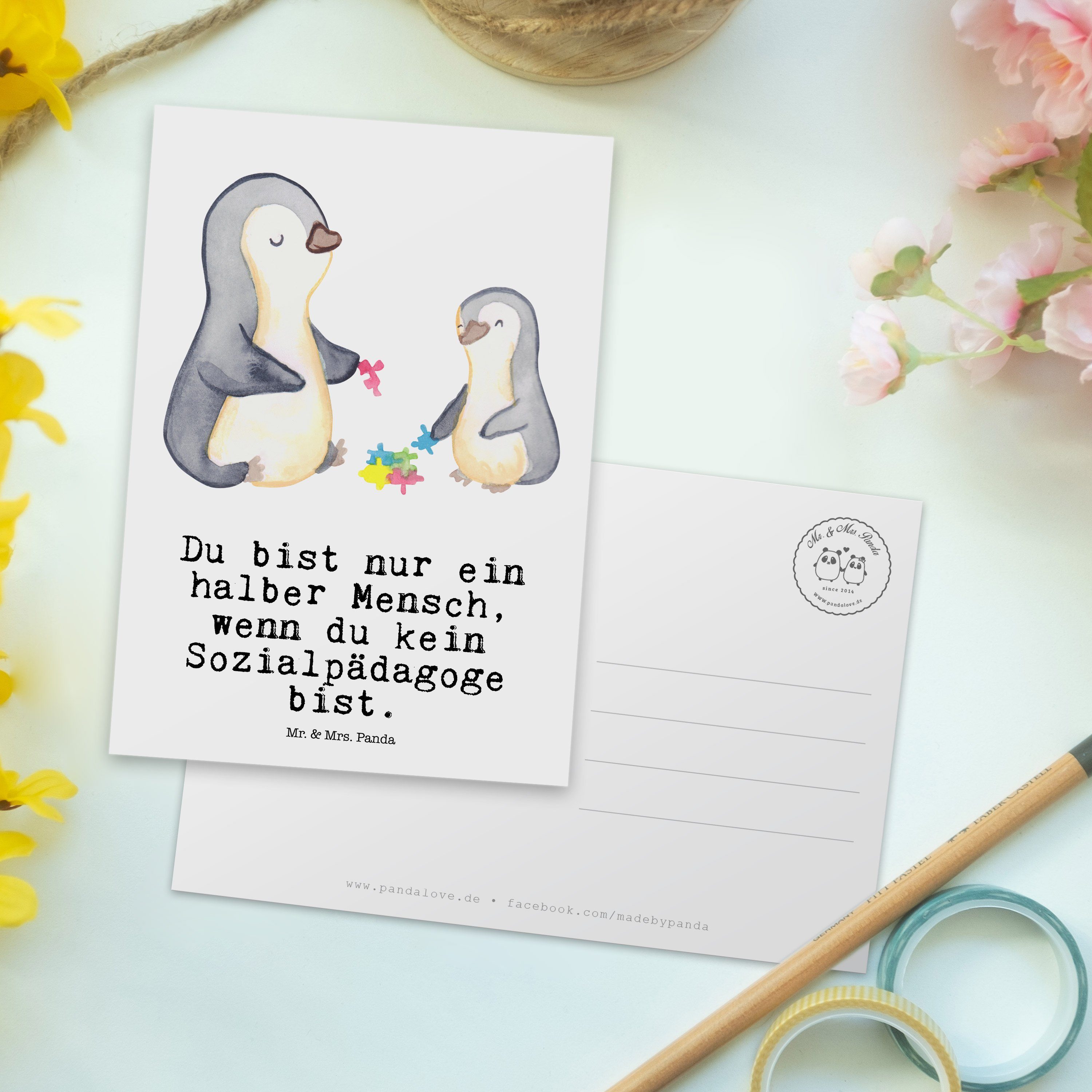 Einladungskarte, - Sozialpädagoge Geschenk, Weiß Beruf, Herz Mrs. & Postkarte Ge mit - Mr. Panda