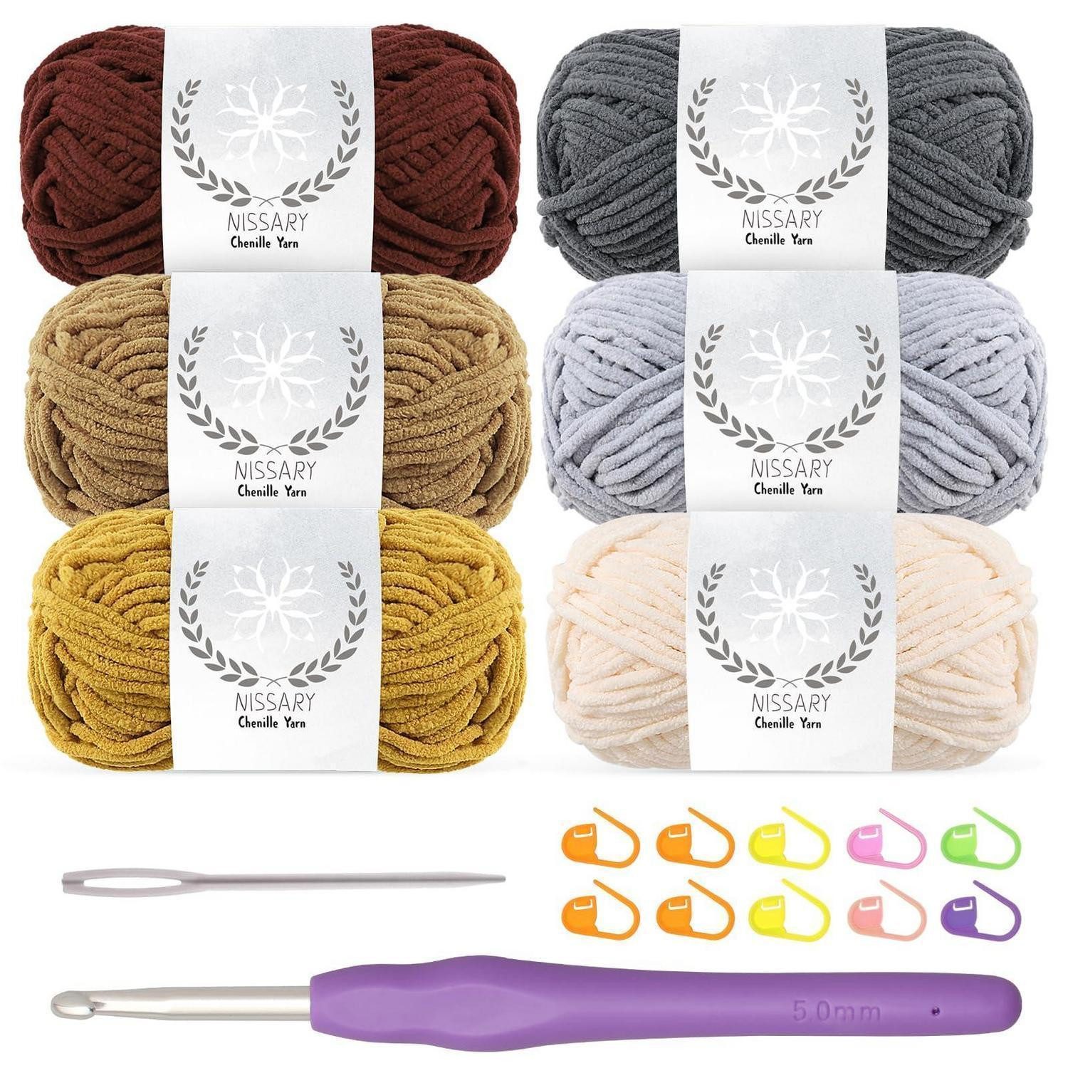 LuxusKollektion Chenille Wolle Häkelset 6x50g Flauschig 5mm Nadel Häkelwolle, (6-St)