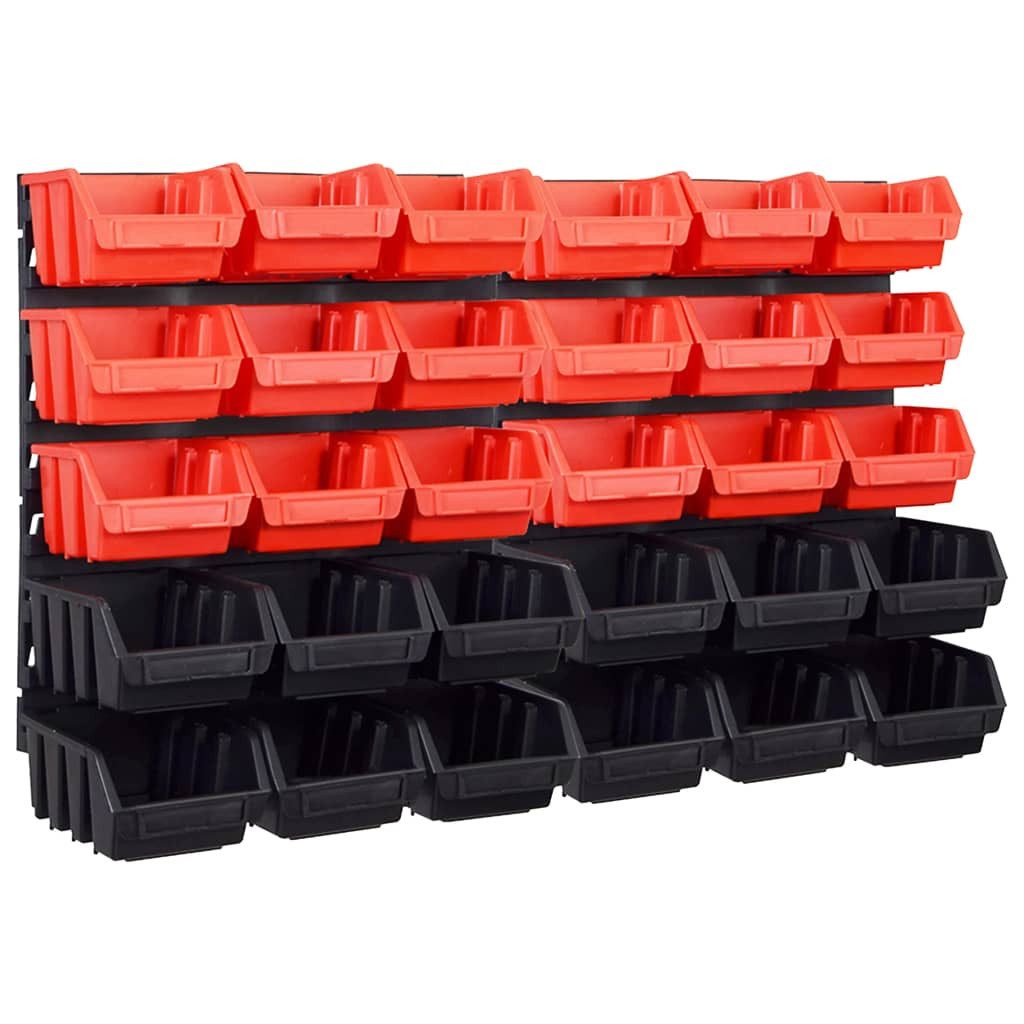 vidaXL Werkzeugbox 32-tlg. Sichtlagerkasten-Set mit Wandhalterung Rot und Schwarz (32 St)