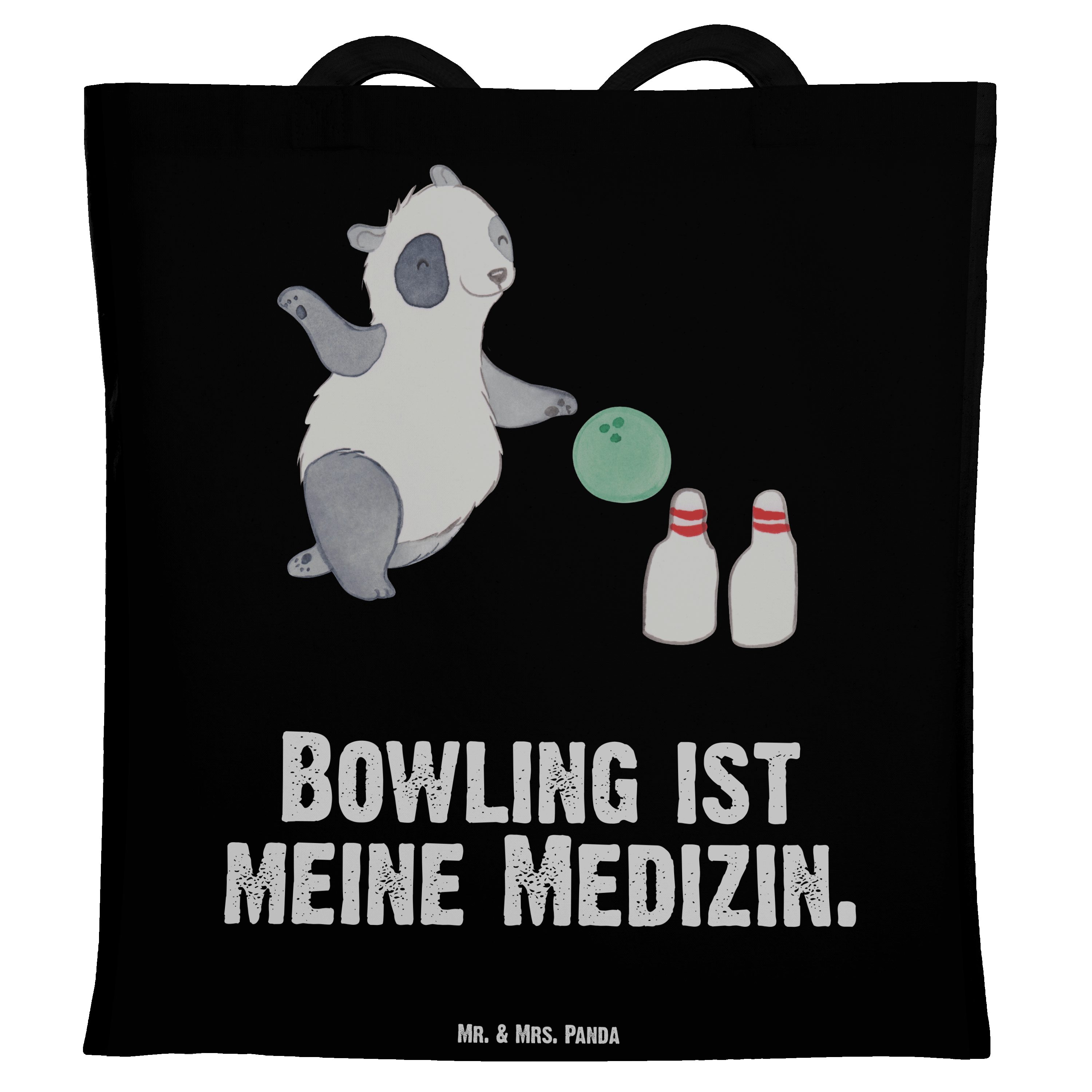 Beutel, Stoffbeutel, & (1-tlg) Bowling Panda Tragetasche Medizin - Panda - Geschenk, Schwarz Mr. Mrs. Bowl