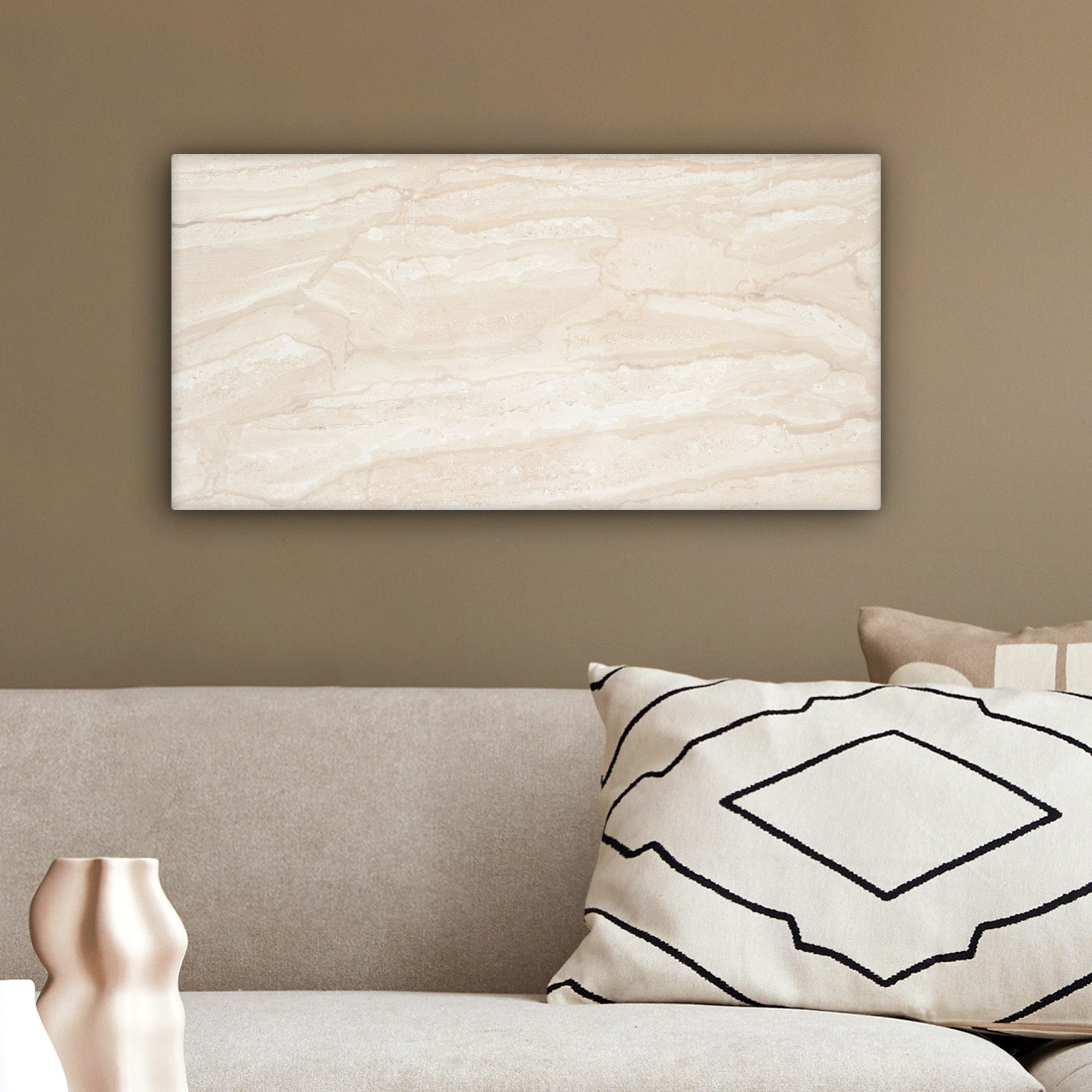 OneMillionCanvasses® Leinwandbild Panorama Marmor - Kalk - Sand - Textur, Fotodruck (1 St), Wandbild, Deko Schlafzimmer Wohnzimmer Flur 40x20 cm – Bild 4 von 5