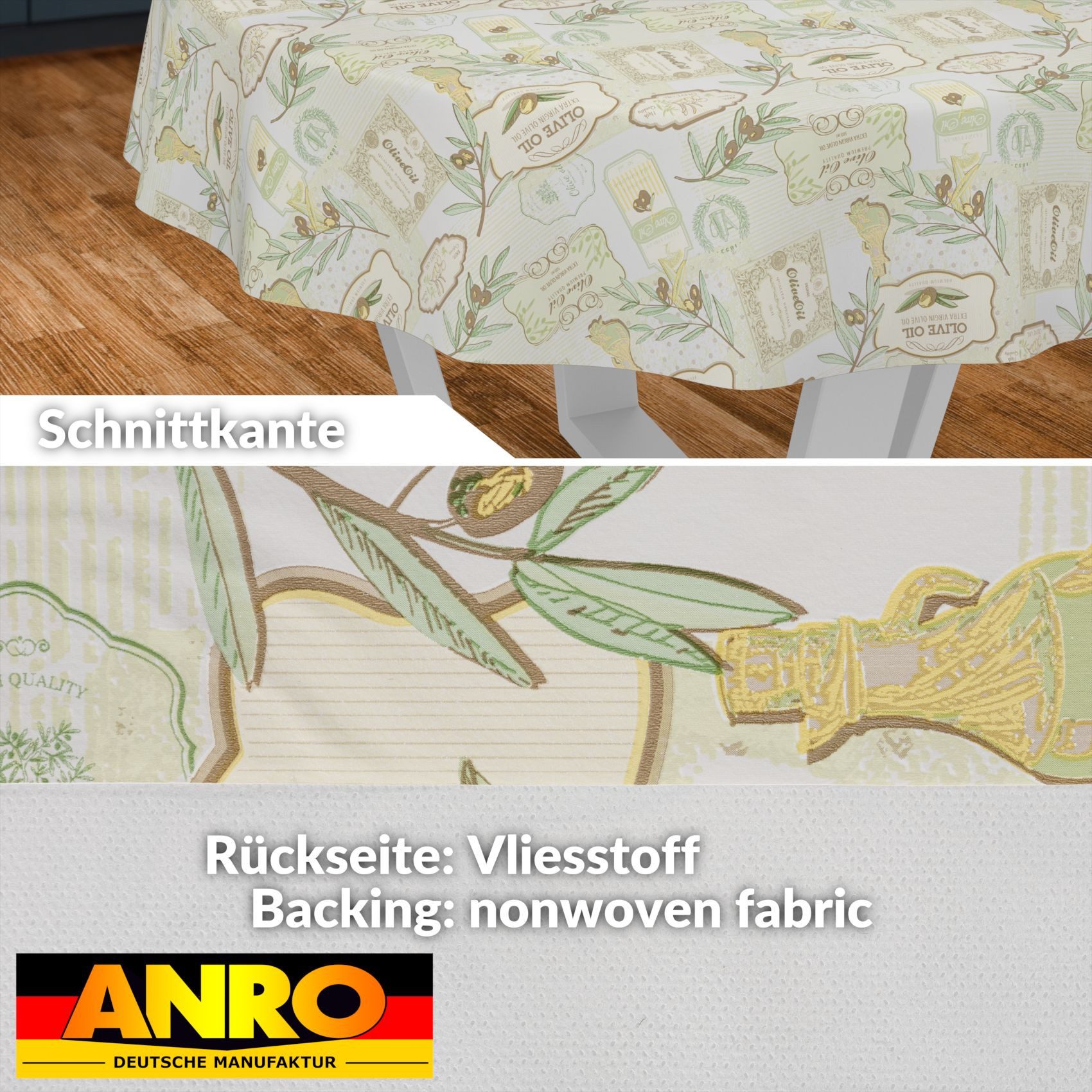 ANRO Tischdecke Wachstuch abwaschbar Oliven Tischwäsche (Einzelstück 1-tlg), wasserabweisend pflegeleicht Landhaus Pastelgrün Rund 120cm