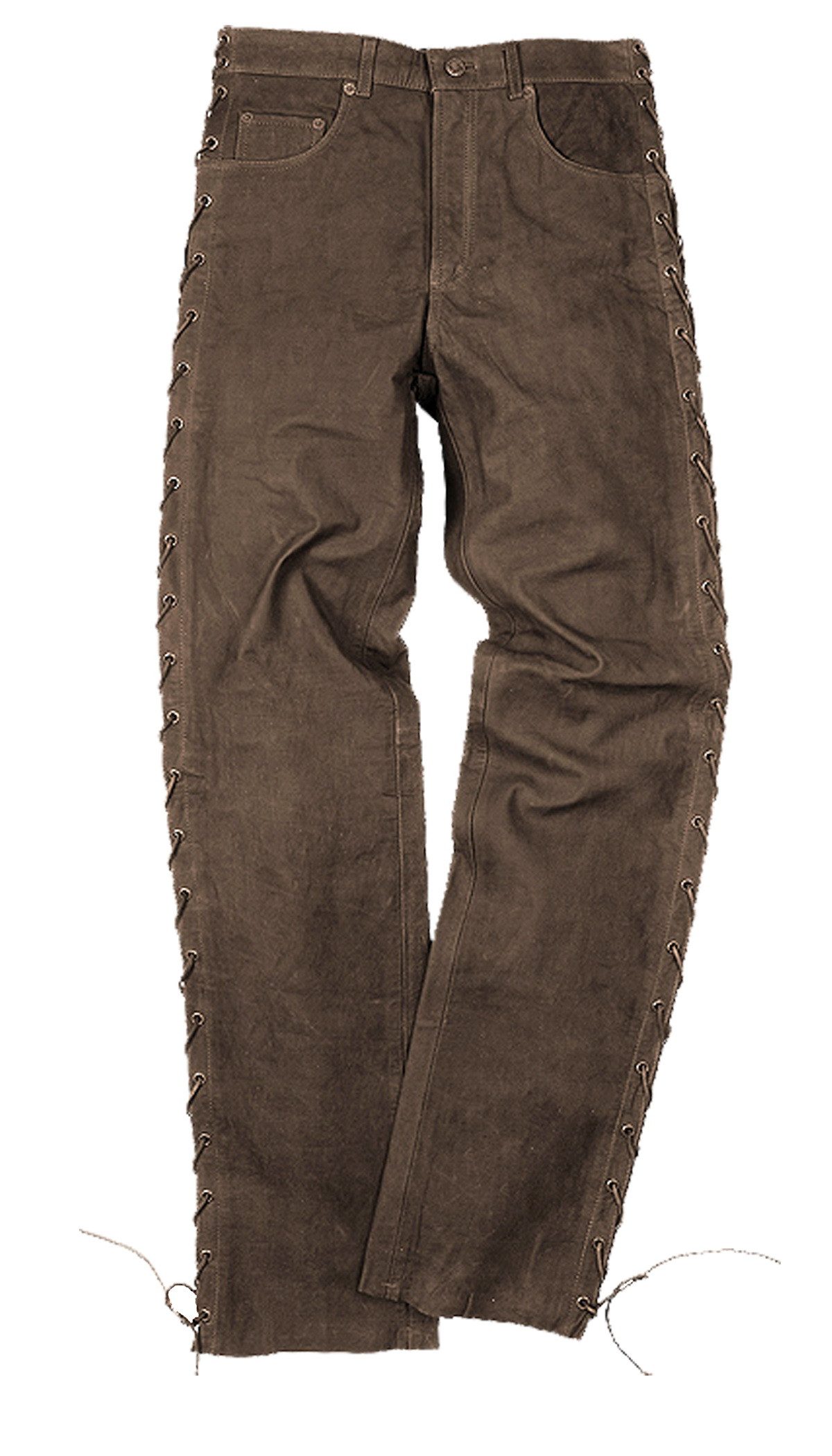Fuente Leather Wears Motorradhose Herren Biker Schnürlederhose Nubuk Motorrad Lederjeans Schwarz Braun Seitlich geschnürt