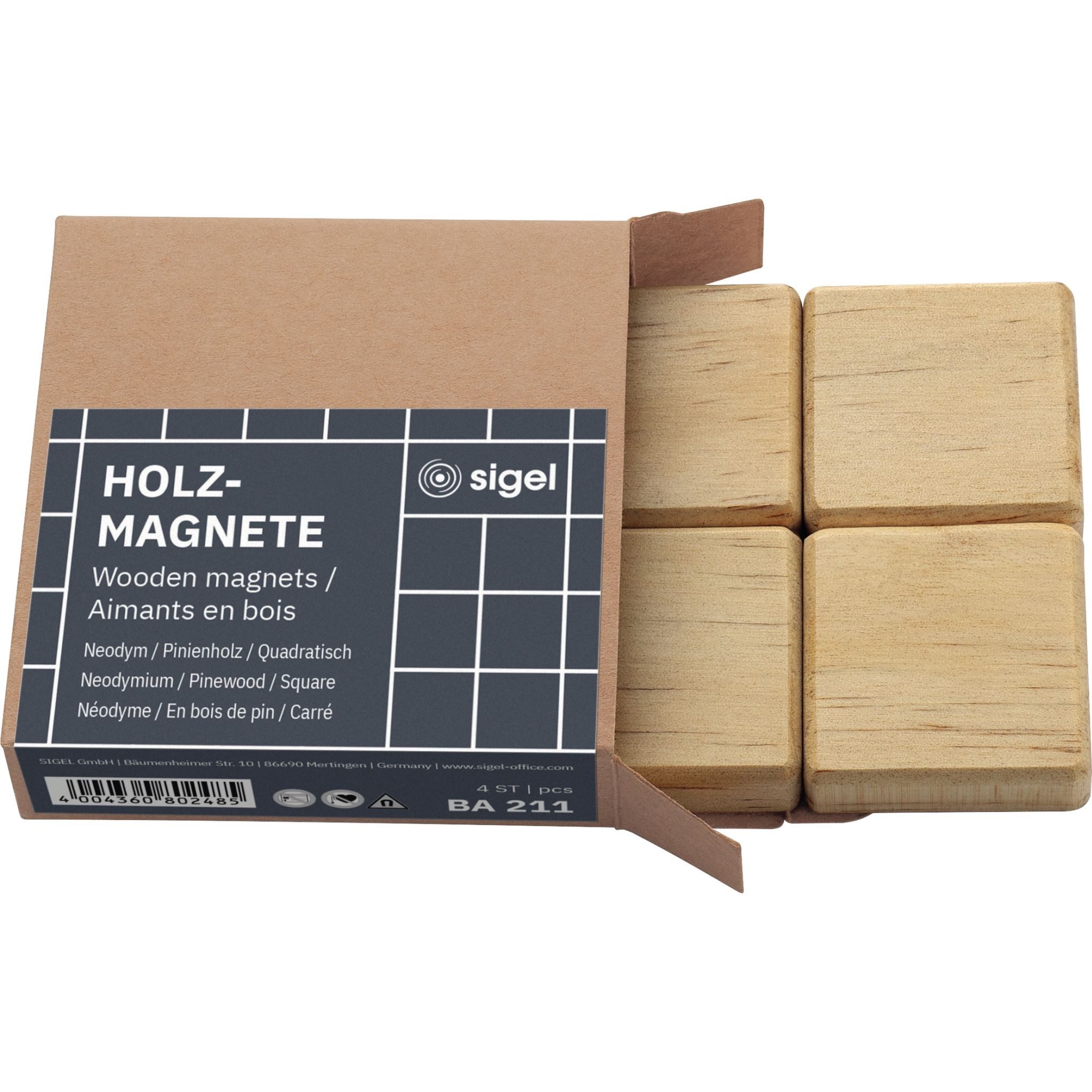 Sigel Memoboard SIGEL BA211 Holz-Magnete - beige - quadratisch - Haftkraft auf Glas-