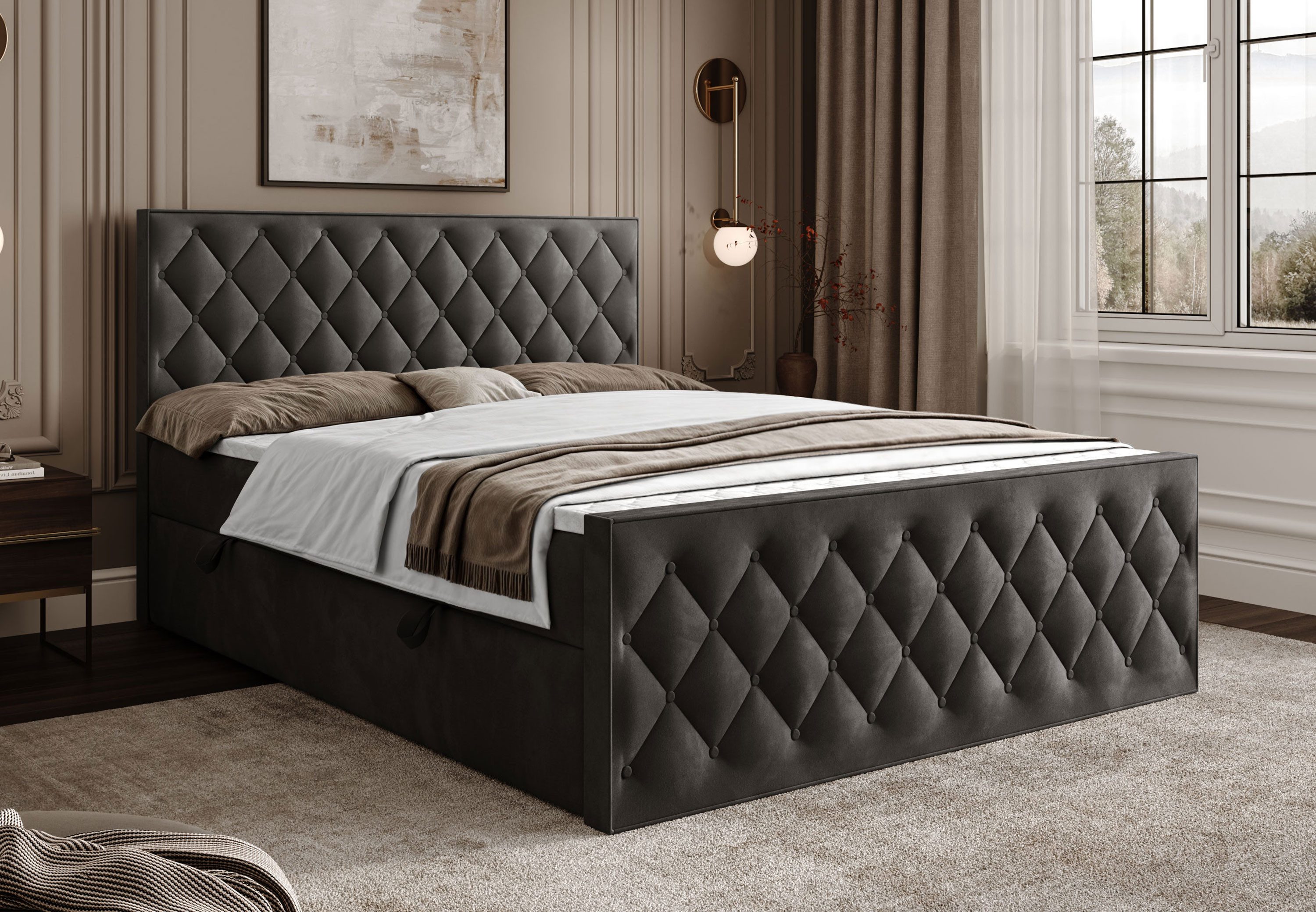 Lookway Boxspringbett INEZ II mit Bettkasten und Topper (Boxspringbett mit Topper), Breite: 140/160/180x200 cm
