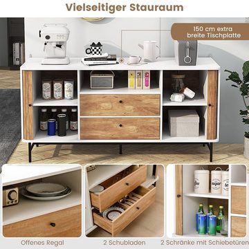 COSTWAY Sideboard, Holz, TV Schrank mit Schiebetüren & Schubladen 150x45x74cm