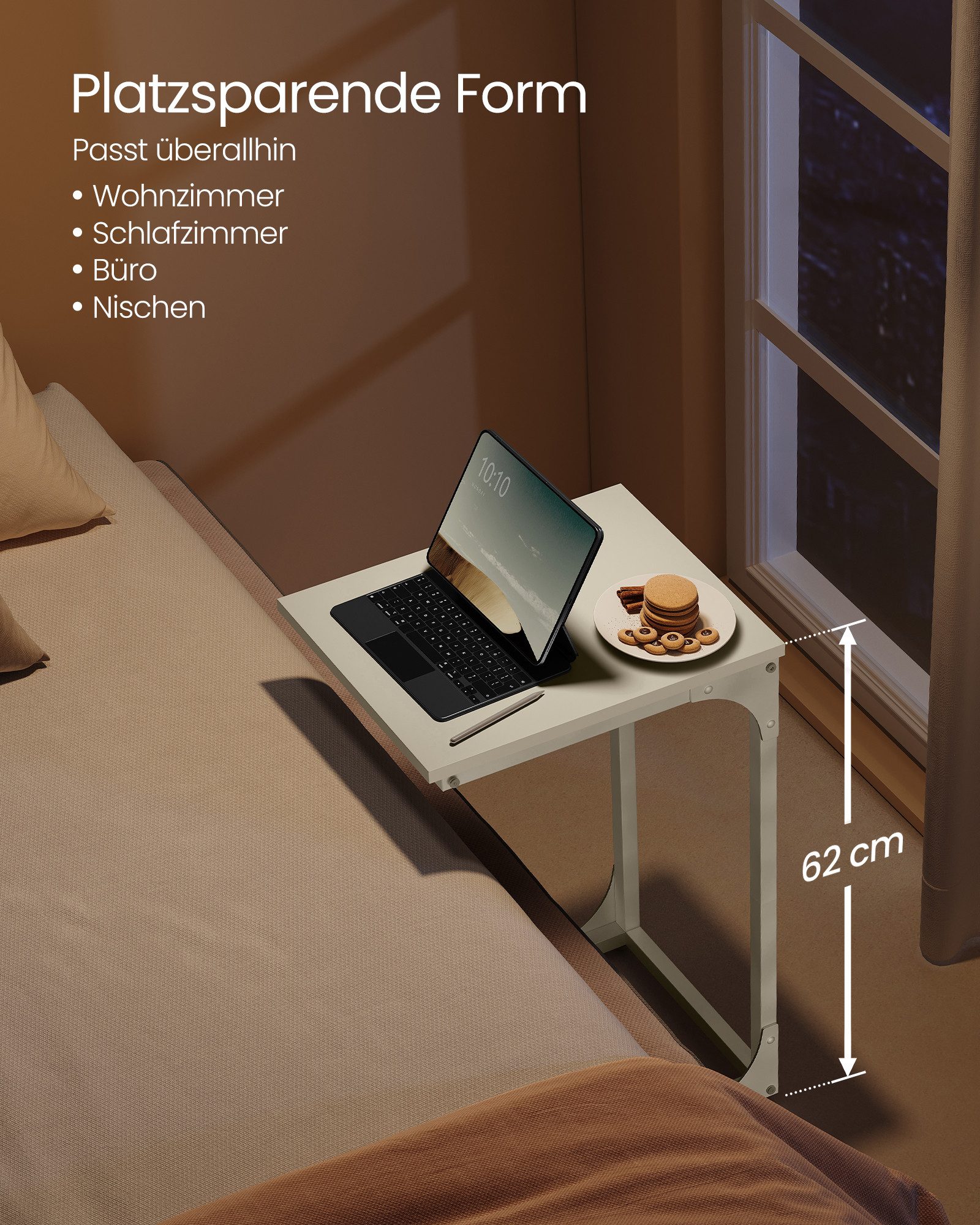 VASAGLE Beistelltisch Sofatisch, C Form, Couchtisch, mit Metallgestell (1-St), modern, für Wohnzimmer, Schlafzimmer, 30 x 40 x 62 cm
